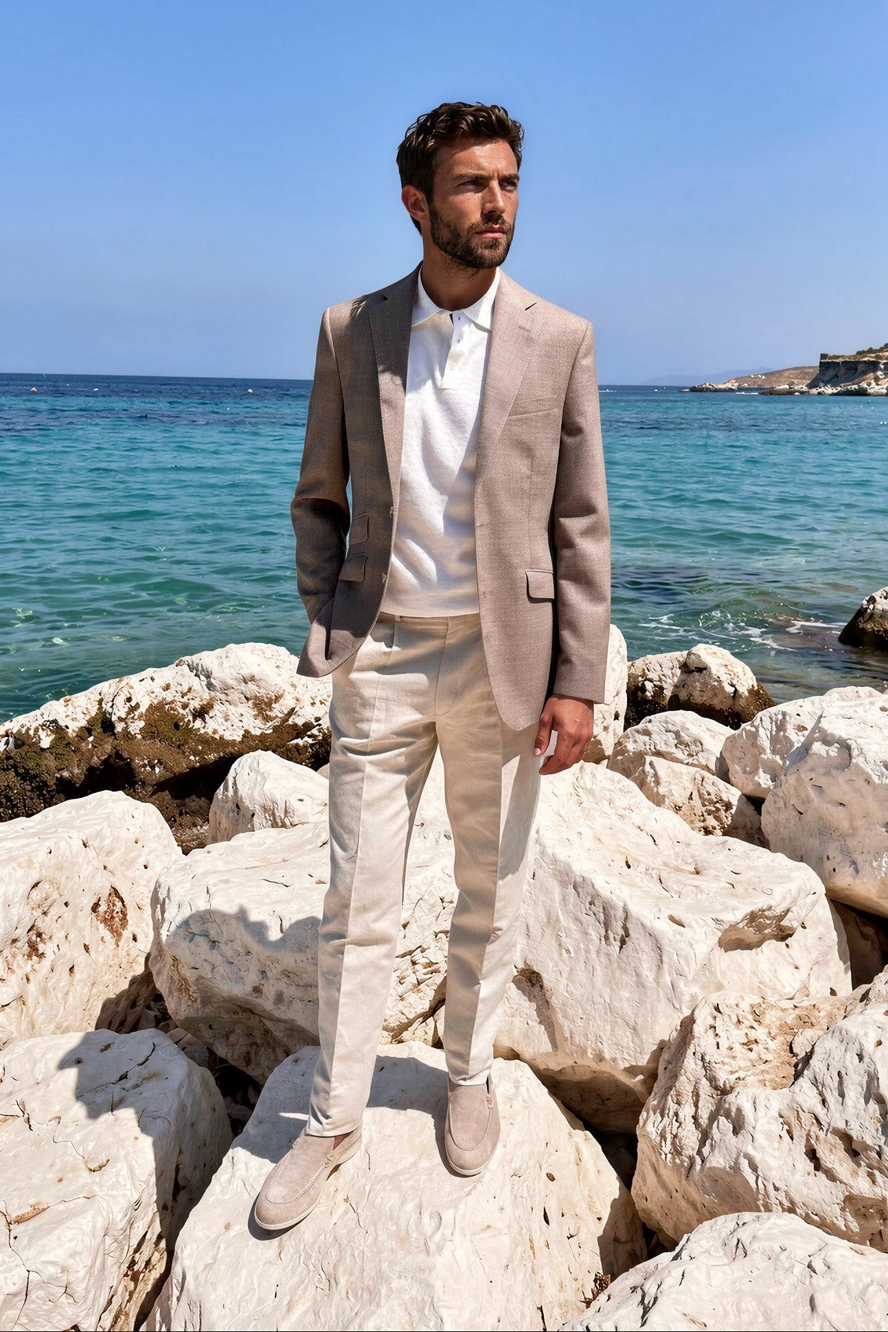Pantalon à pinces Henri en lin et coton - Beige clair-PANTALON HOMME-Curling-Paris