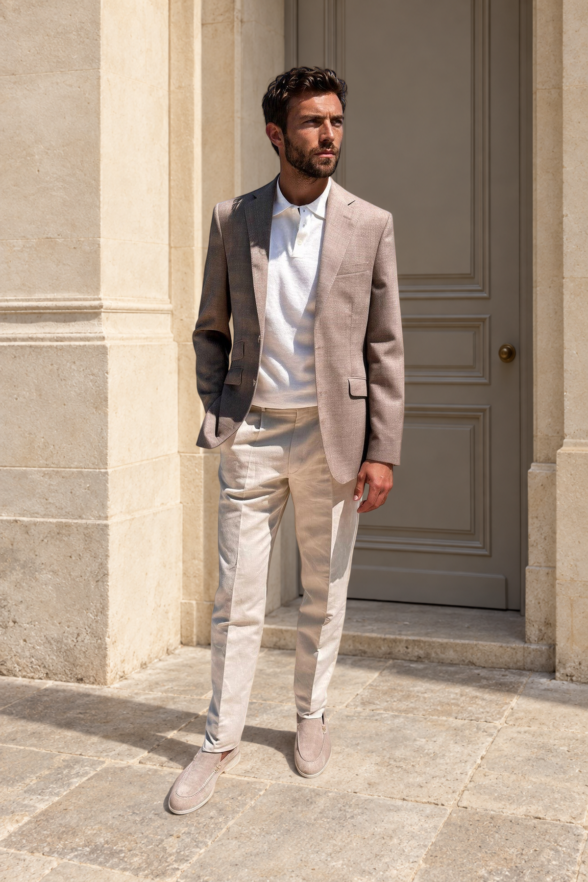 Pantalon à pinces Henri en lin et coton - Beige clair-PANTALON HOMME-Curling-Paris