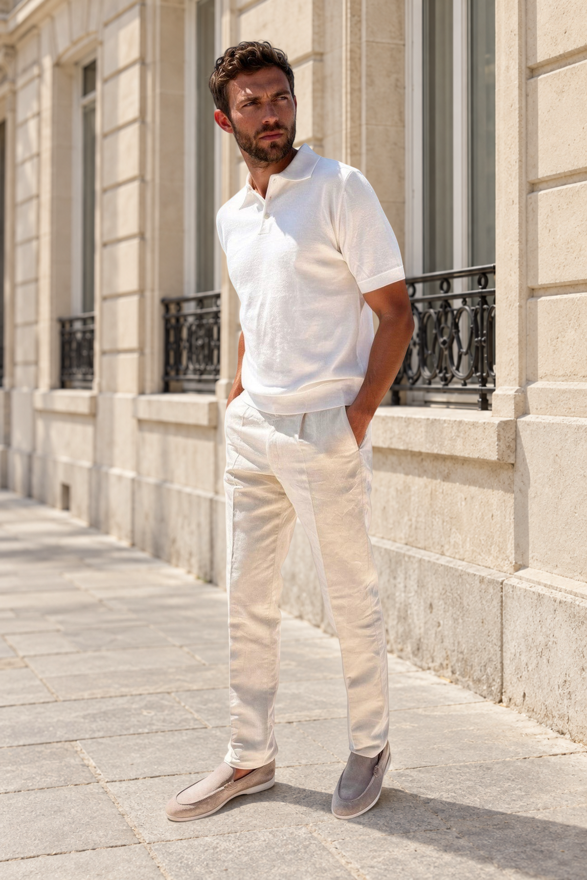 Pantalon à pinces Henri en lin et coton - Beige clair-PANTALON HOMME-Curling-Paris