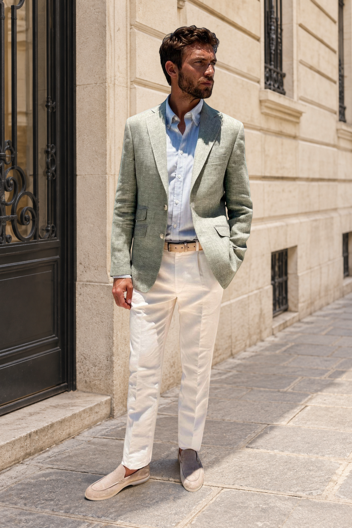 Pantalon à pinces Henri en lin et coton - Blanc-PANTALON HOMME-Curling-Paris