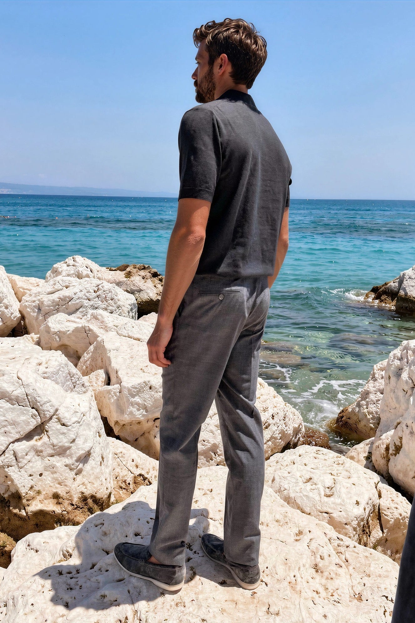 Pantalon à pinces Henri pure laine tropicale Super 120'S - Gris Moyen-PANTALON HOMME-Curling-Paris