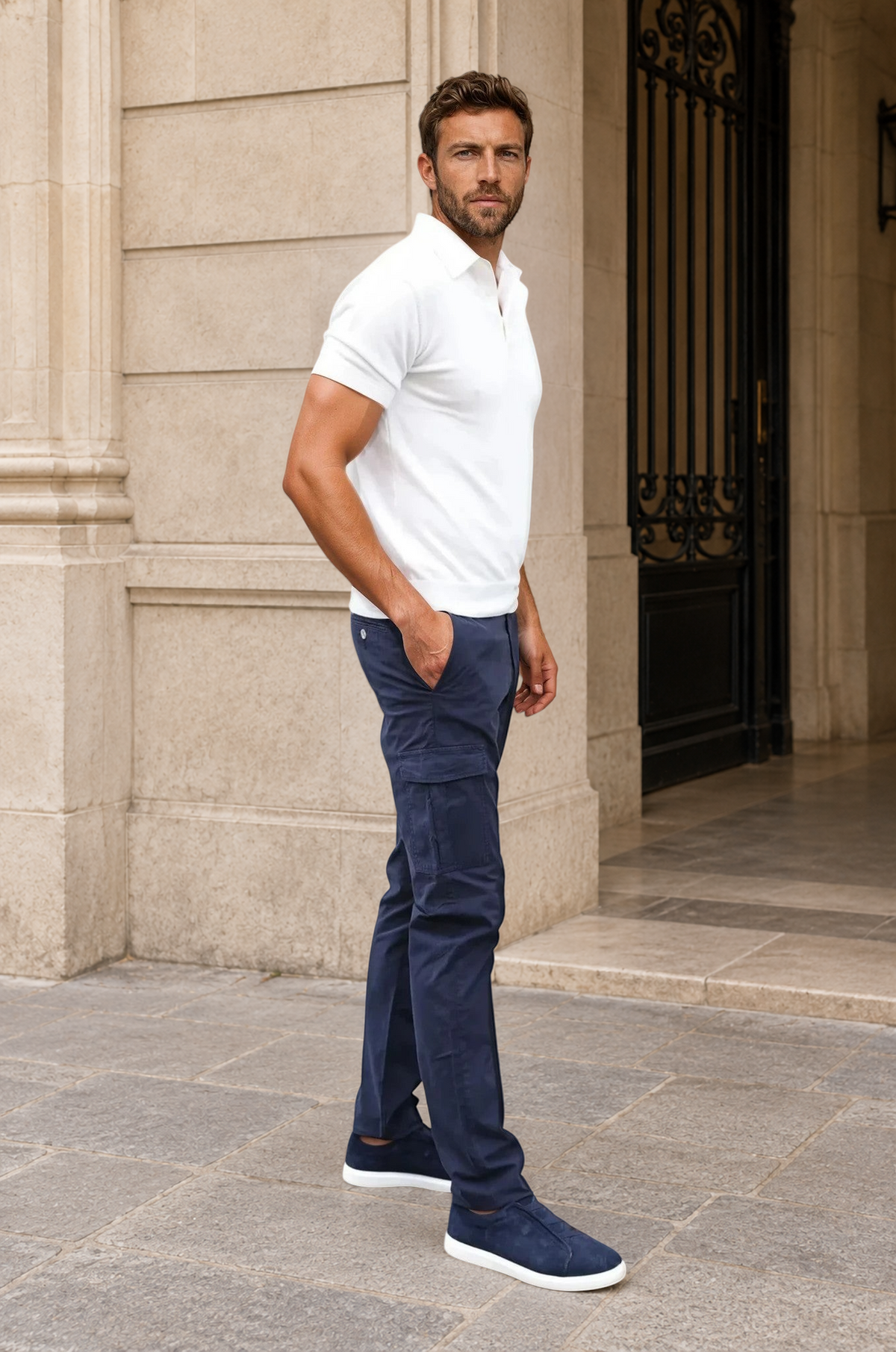 Pantalon d'été Cargo en coton - Marine-PANTALON HOMME-Curling-Paris