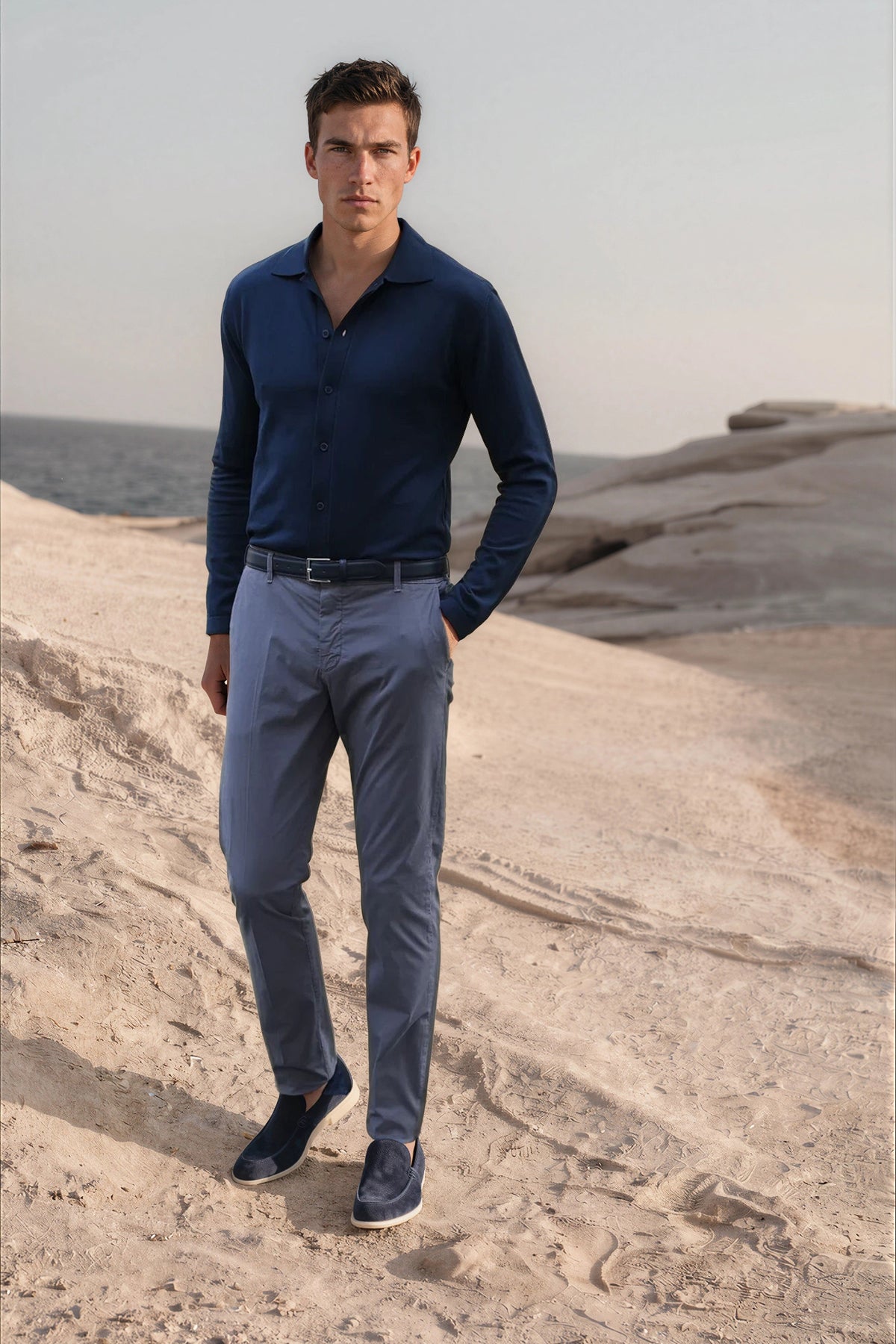 Pantalon d'été Seanfit en popeline de coton stretch - Gris Elephant-PANTALON HOMME-Curling-Paris