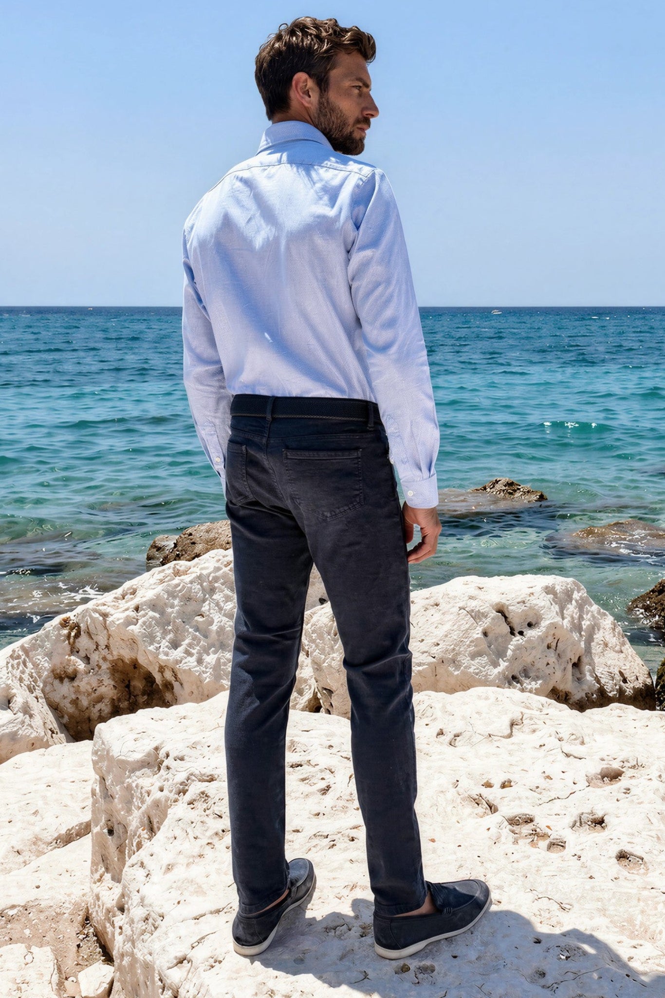 Pantalons James cinq poches en coton - Marine-PANTALON HOMME-Curling-Paris