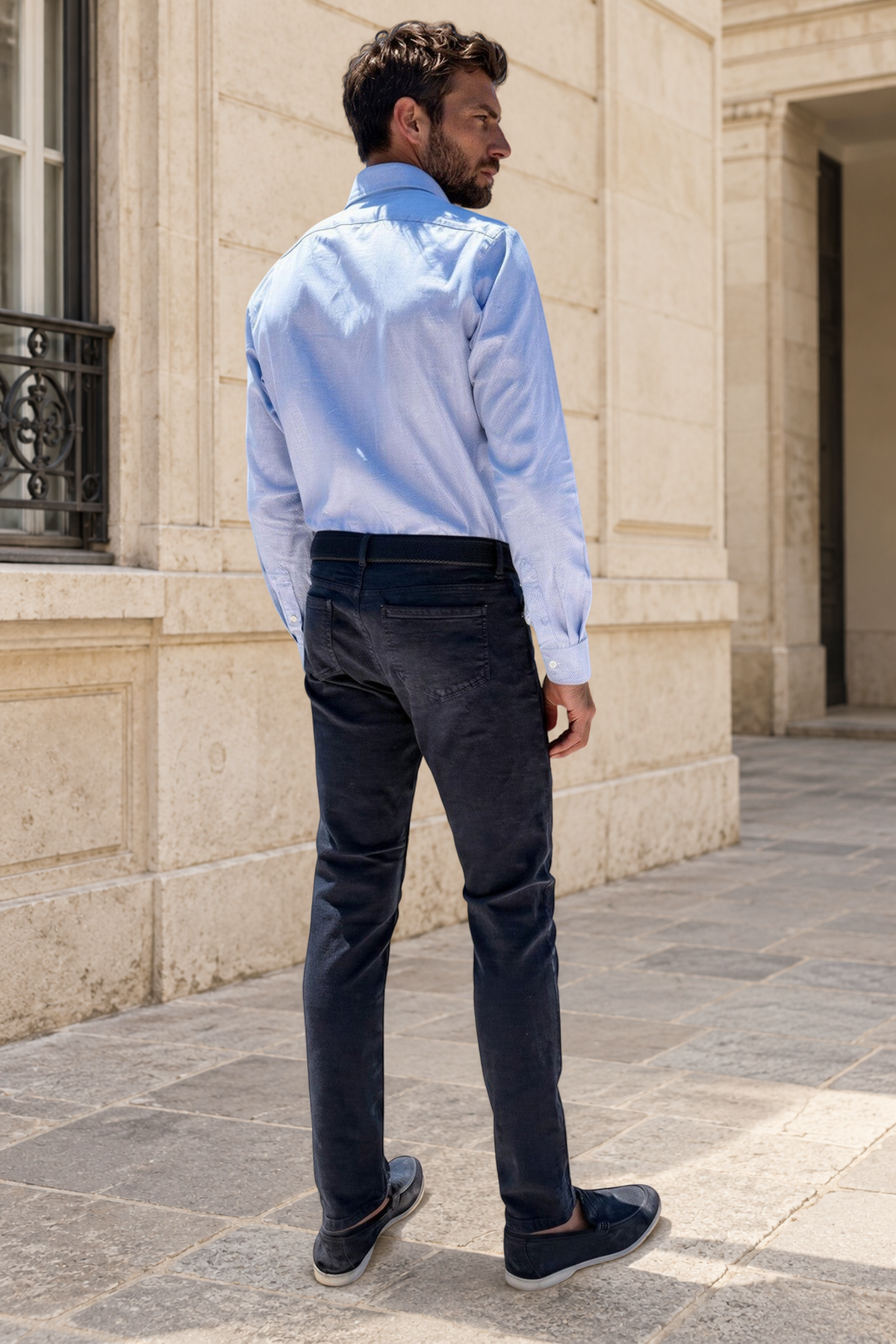 Pantalons James cinq poches en coton - Marine-PANTALON HOMME-Curling-Paris