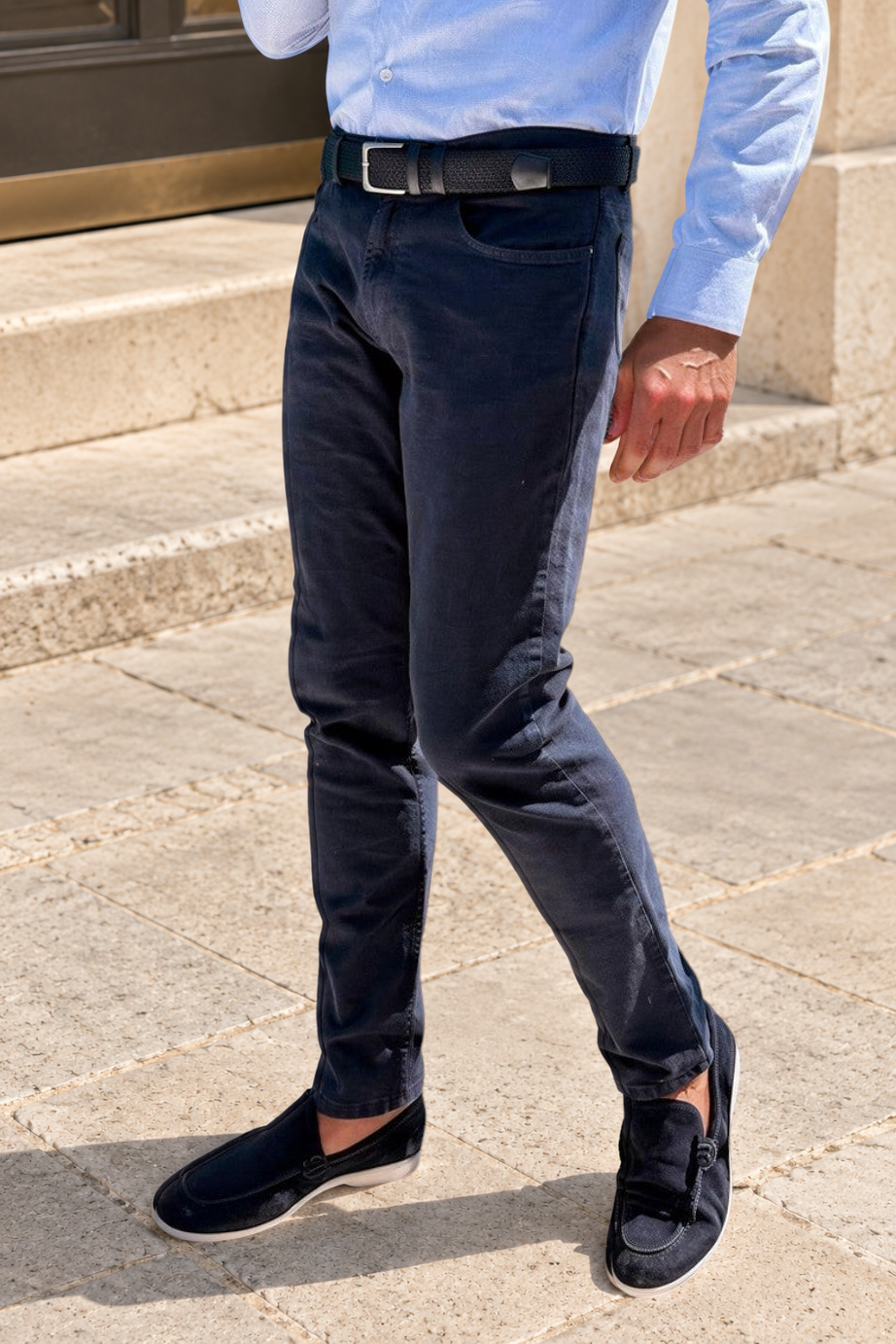 Pantalons James cinq poches en coton - Marine-PANTALON HOMME-Curling-Paris