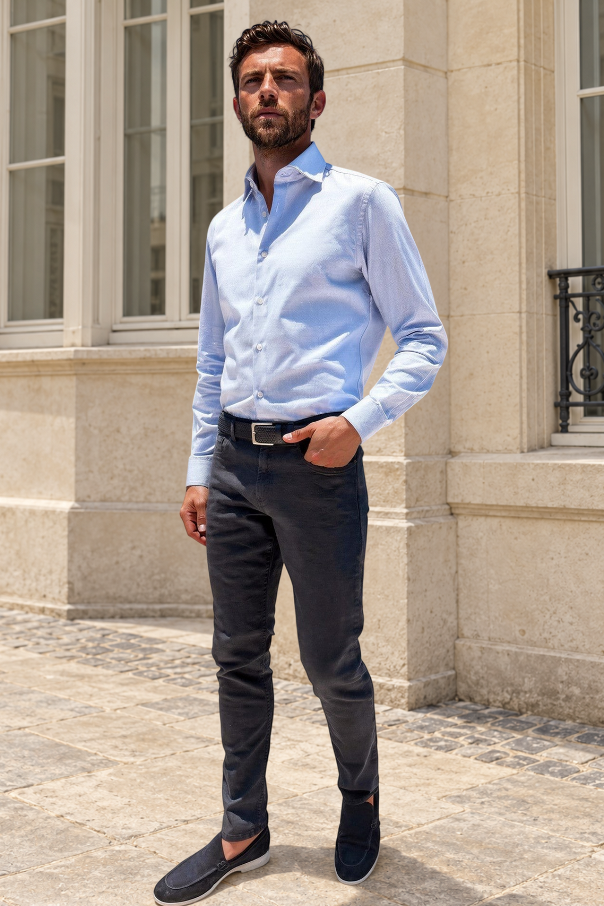 Pantalons James cinq poches en coton - Marine-PANTALON HOMME-Curling-Paris