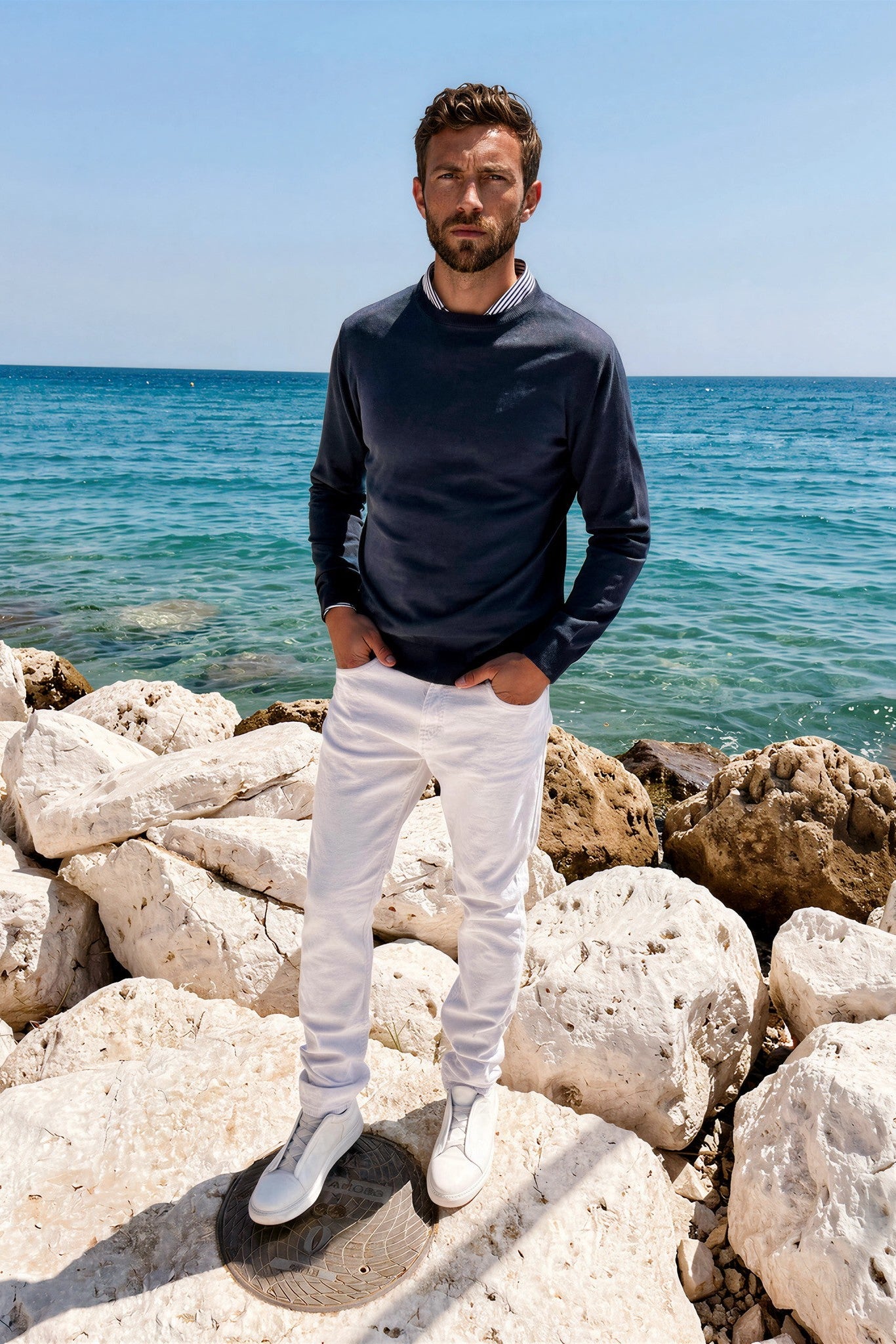 Pantalons James cinq poches en coton stretch - Blanc-PANTALON HOMME-Curling-Paris