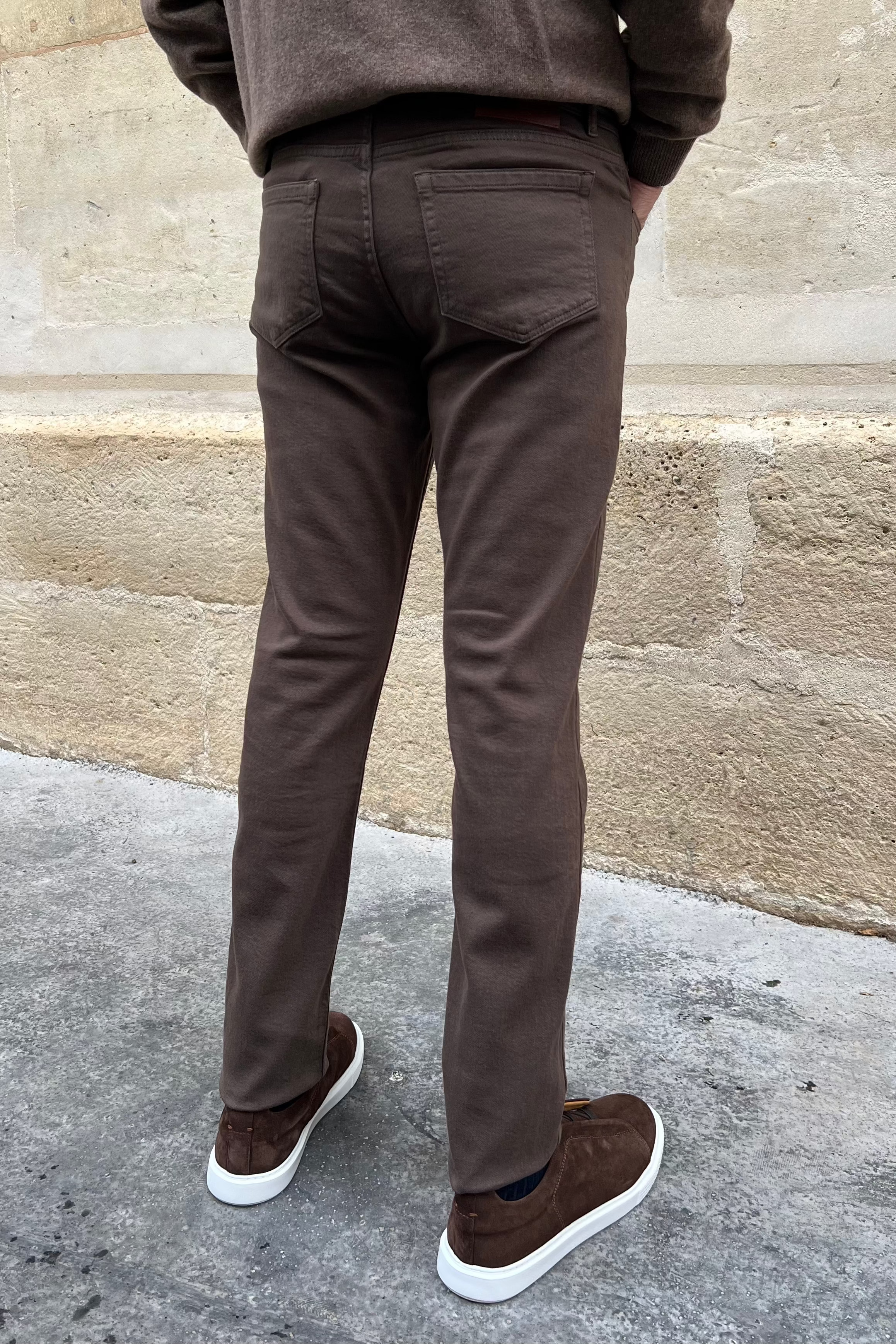 Pantalons James cinq poches en coton stretch - Marron-PANTALON HOMME-Curling-Paris