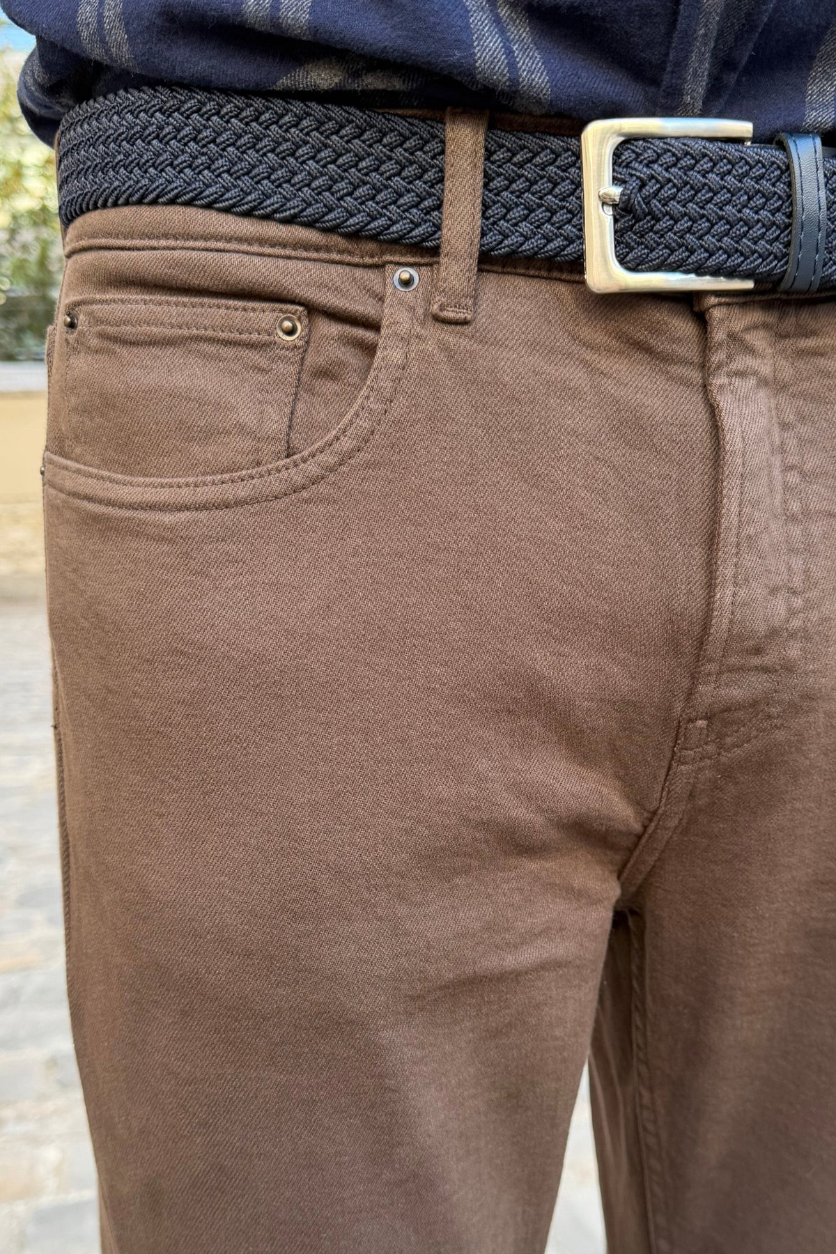 Pantalons James cinq poches en coton stretch - Marron-PANTALON HOMME-Curling-Paris