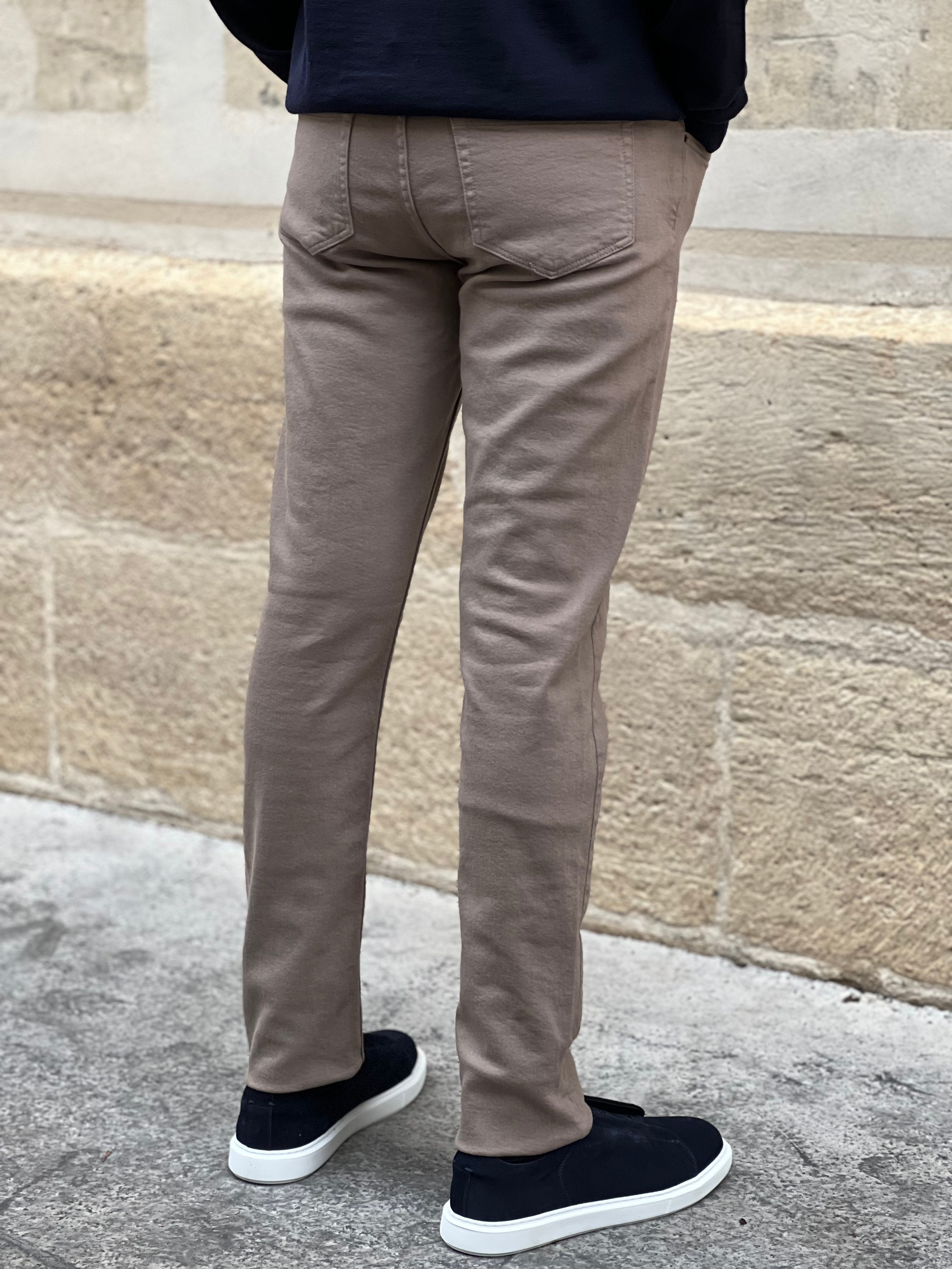 Pantalons James cinq poches en coton stretch - Taupe-PANTALON HOMME-Curling-Paris