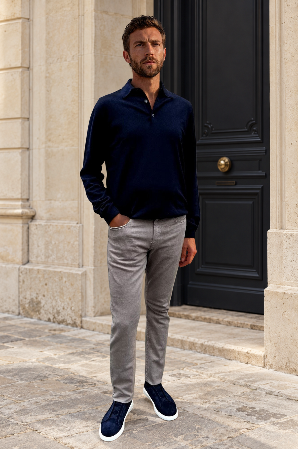 Pantalons James cinq poches en coton stretch - Taupe-PANTALON HOMME-Curling-Paris