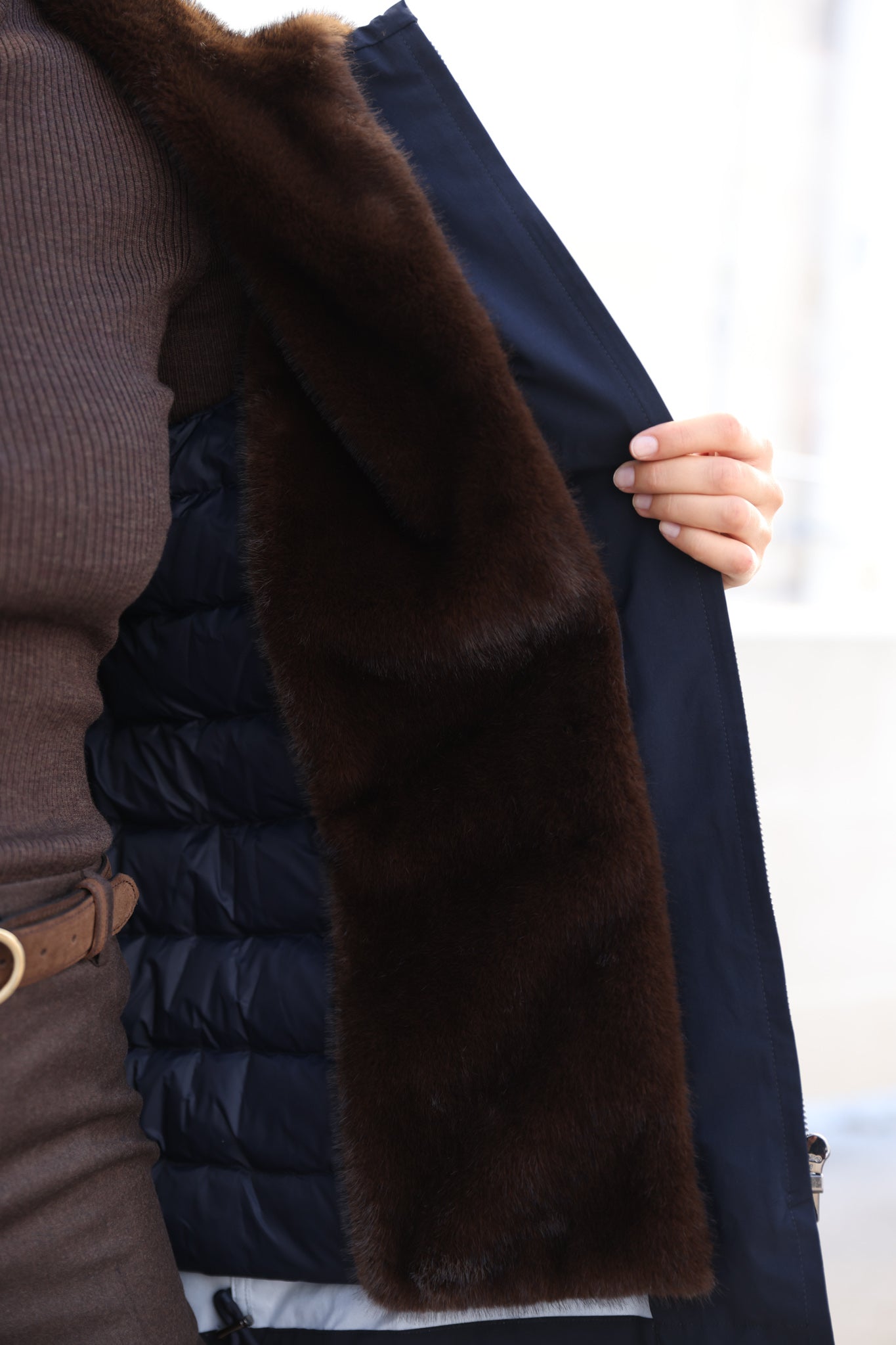 Parka 2 en 1 en plume et eco fourrure - Marine-MANTEAU FEMME-Curling-Paris