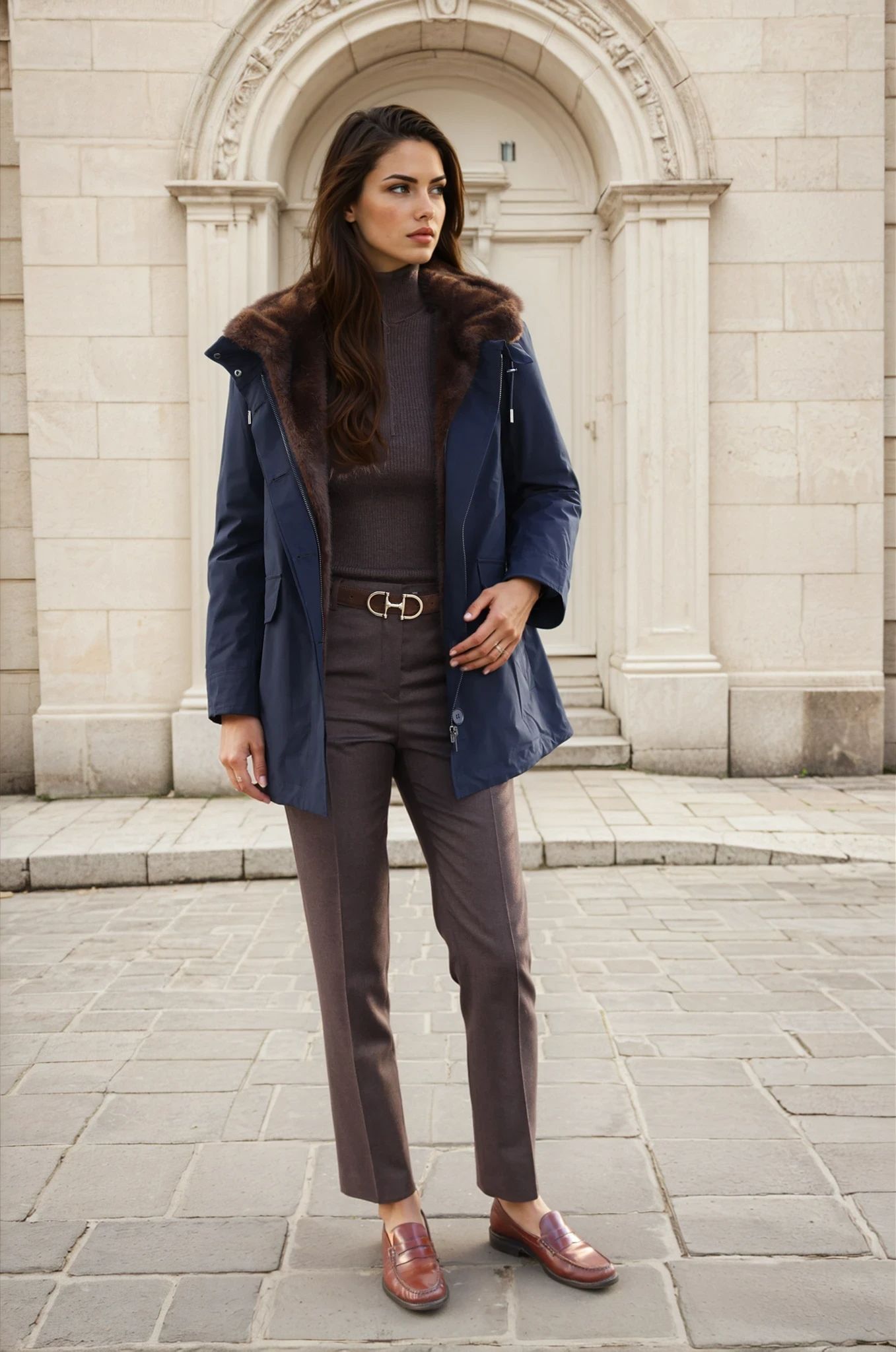 Parka Patricia 2 en 1 en plume et éco fourrure - Marine-MANTEAU FEMME-Curling-Paris