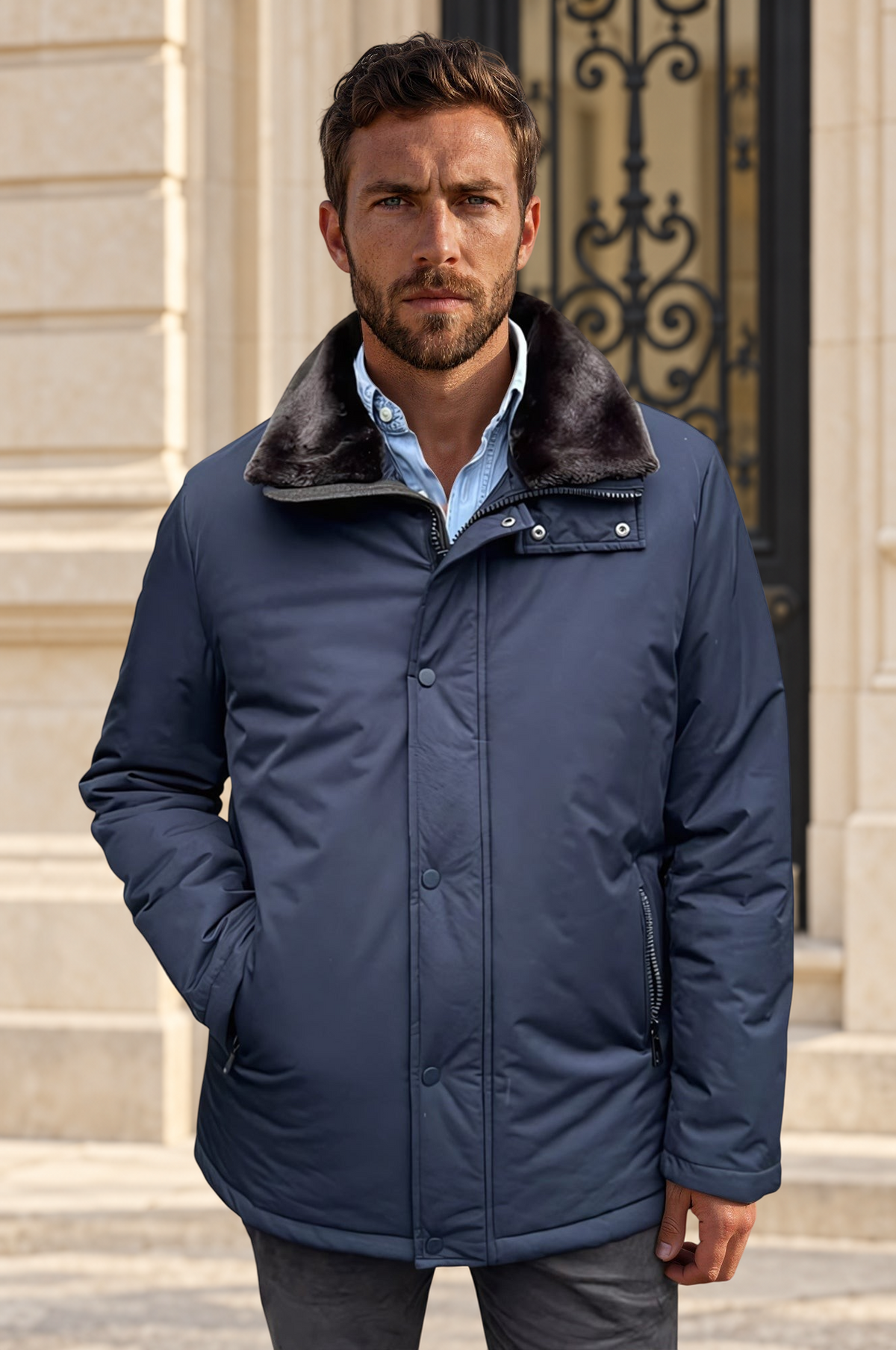 Parka Pavel avec col fourrure - Marine-MANTEAU HOMME-Curling-Paris