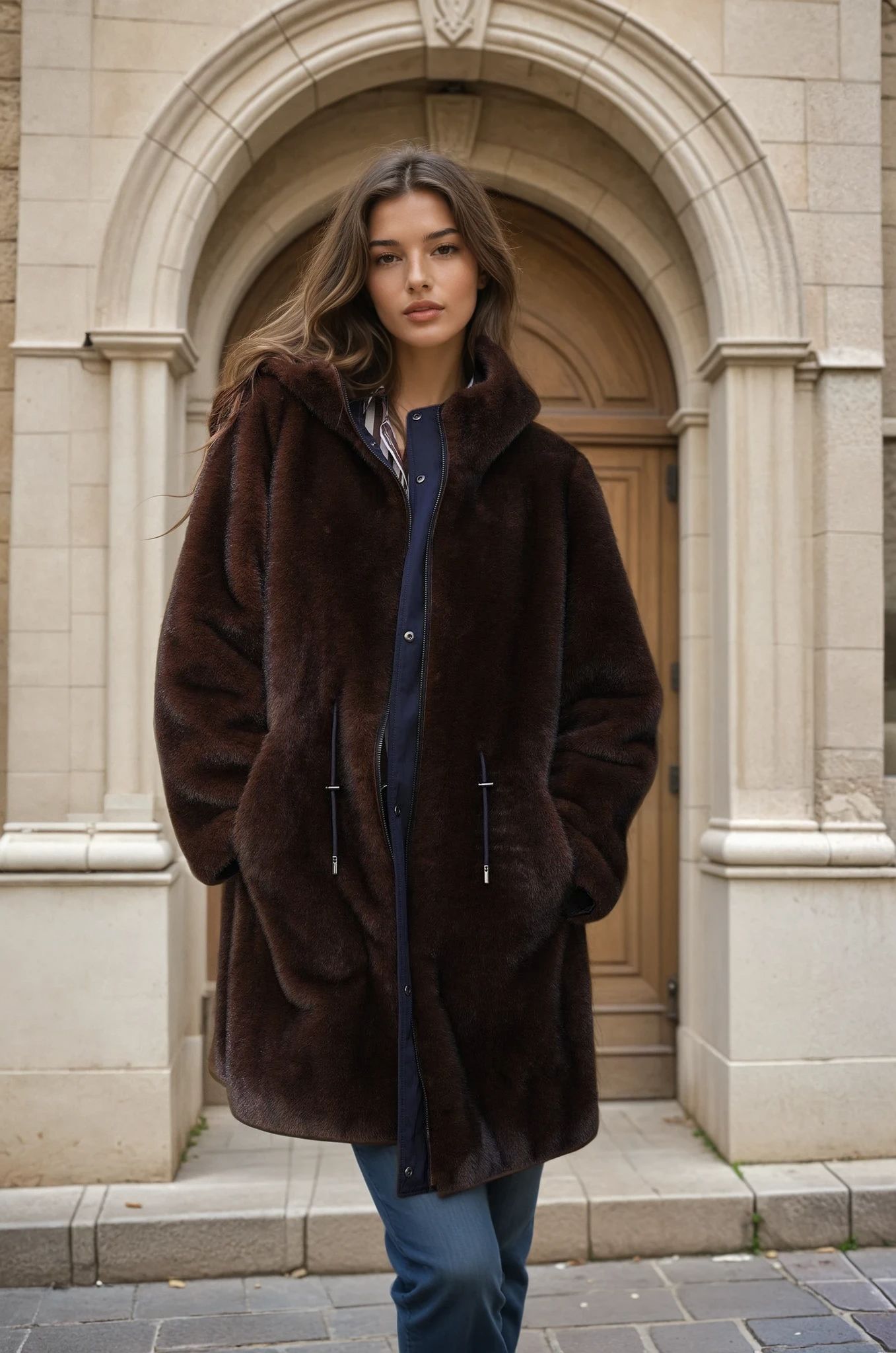 Parka réversible Camille en nylon et éco fourrure - Marine / Marron-MANTEAU FEMME-Curling-Paris