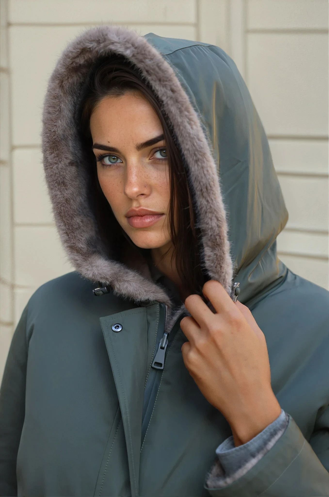 Parka réversible Kate en nylon et éco fourrure - Kaki / Moka-MANTEAU FEMME-Curling-Paris