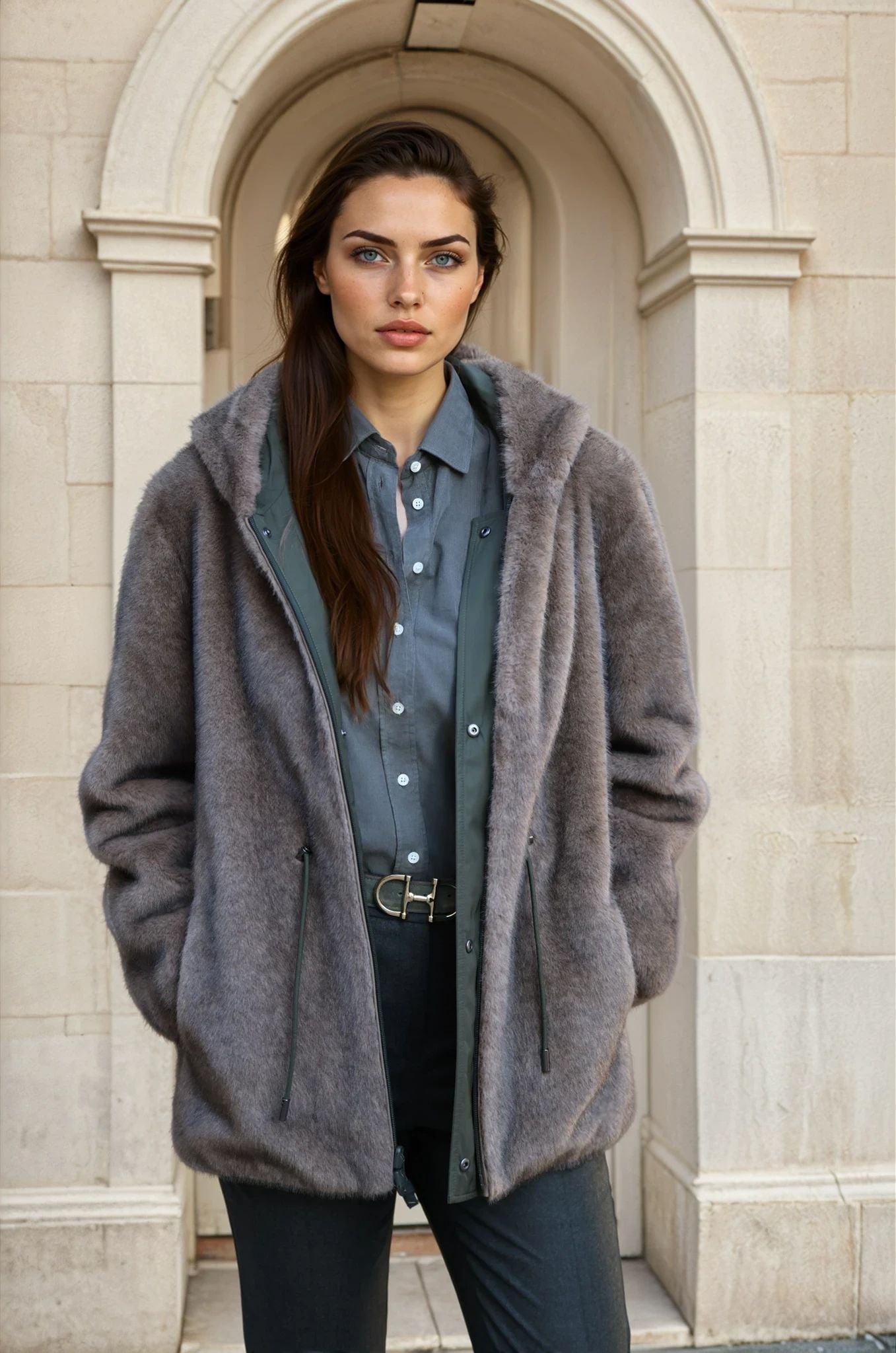 Parka réversible Kate en nylon et éco fourrure - Kaki / Moka-MANTEAU FEMME-Curling-Paris