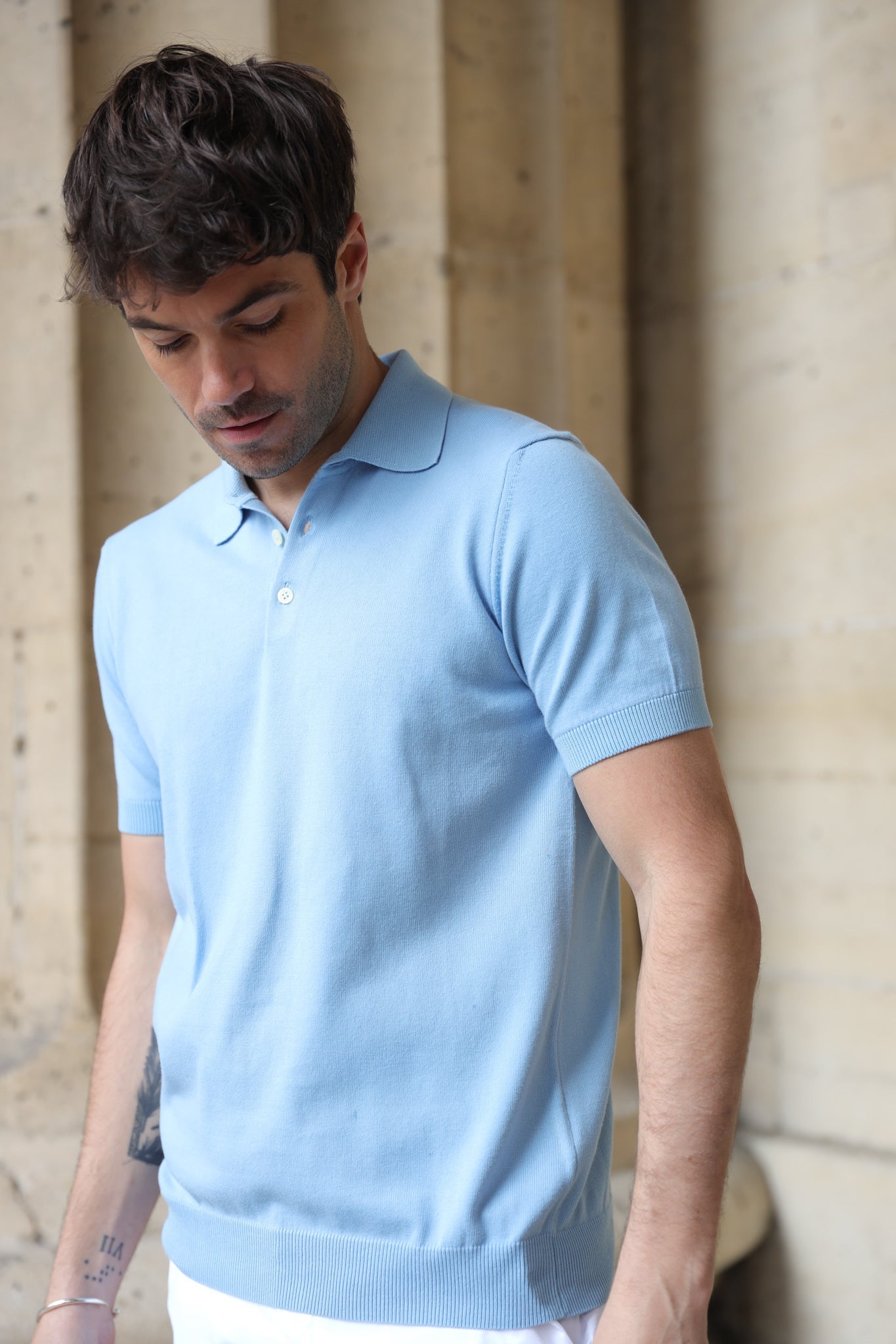 Polo Gabriel en maille de coton - Ciel-POLO HOMME-Curling-Paris