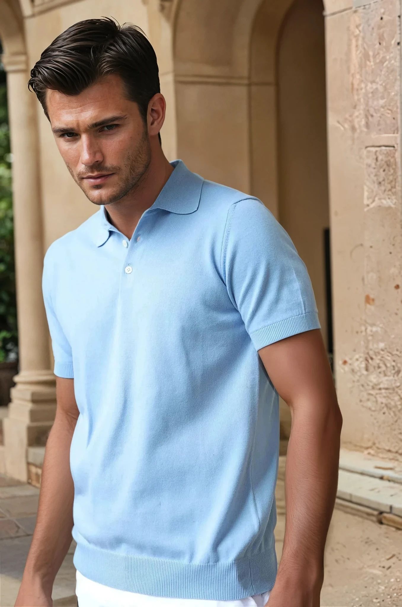 Polo Gabriel en maille de coton - Ciel-POLO HOMME-Curling-Paris