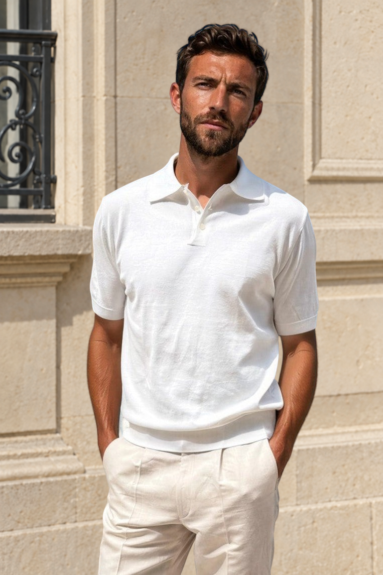 Polo Gabriel en maille de coton - Ecru-POLO HOMME-Curling-Paris
