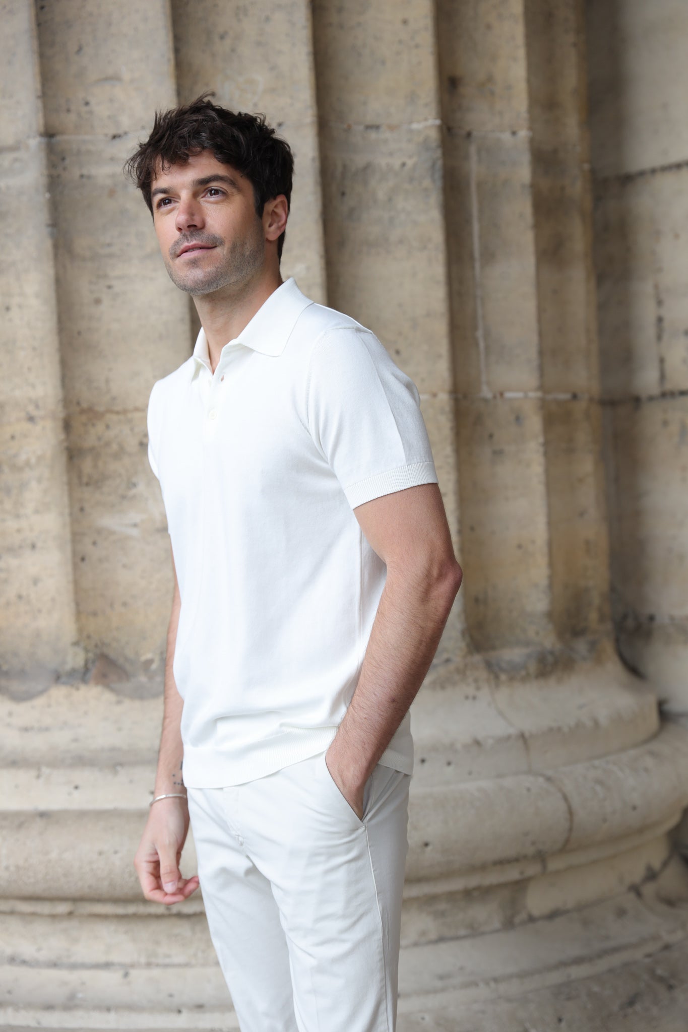 Polo Gabriel en maille de coton - Ecru-POLO HOMME-Curling-Paris