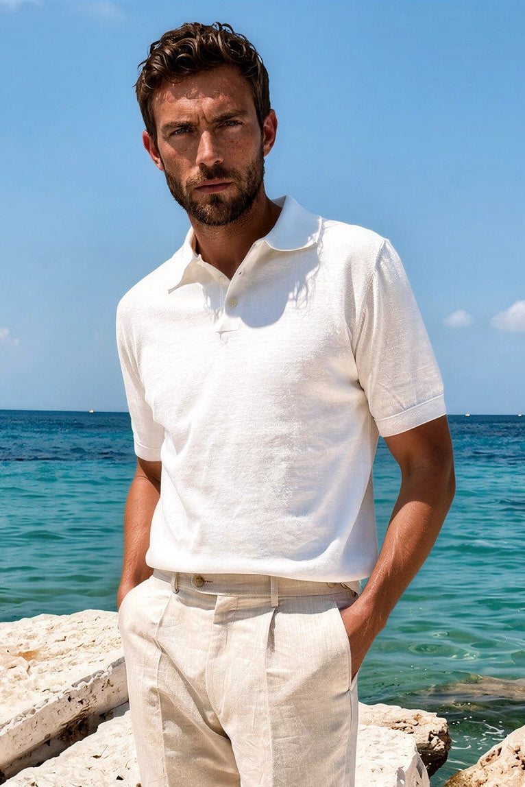 Polo Gabriel en maille de coton - Ecru-POLO HOMME-Curling-Paris