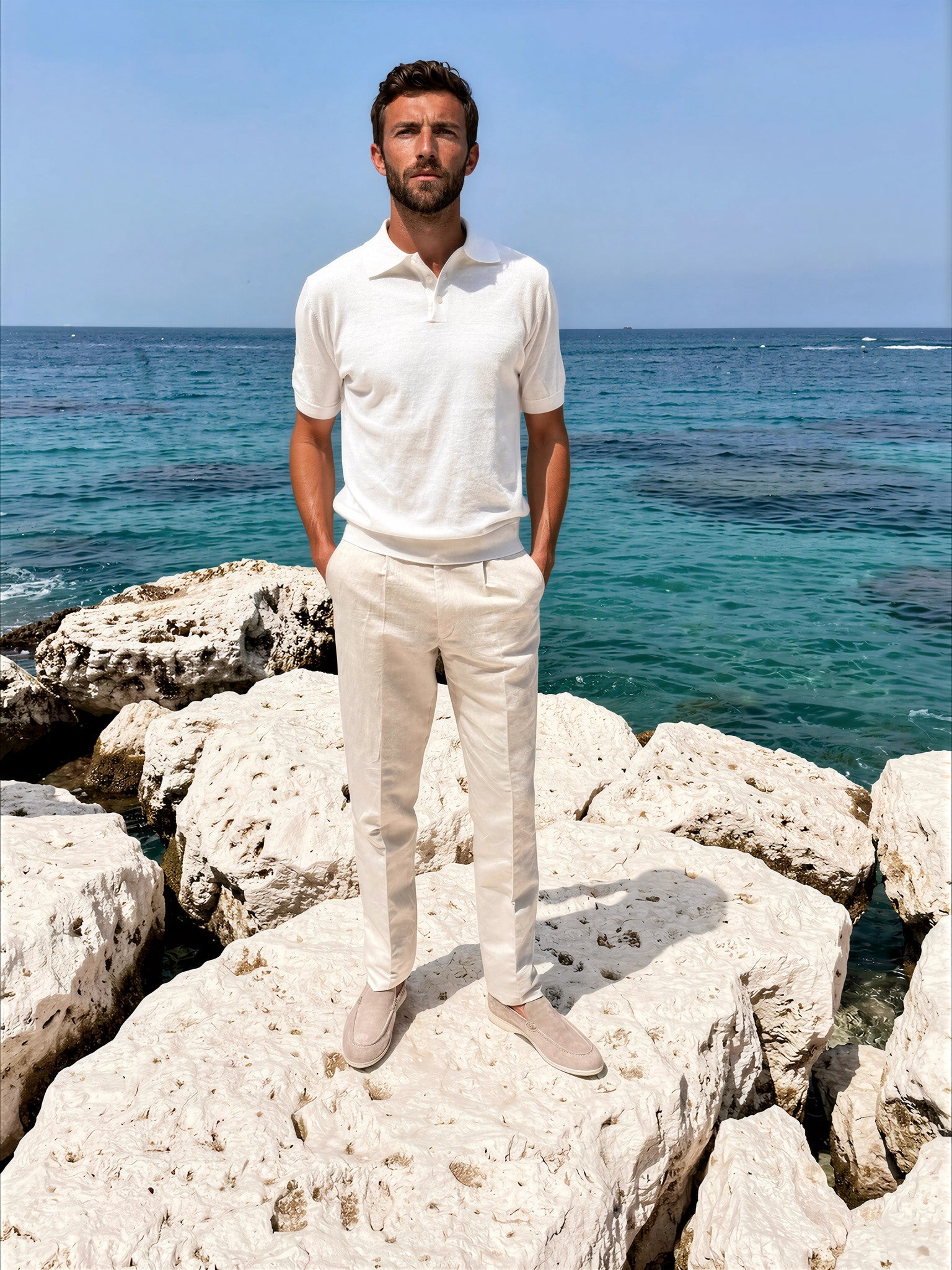 Polo Gabriel en maille de coton - Ecru-POLO HOMME-Curling-Paris