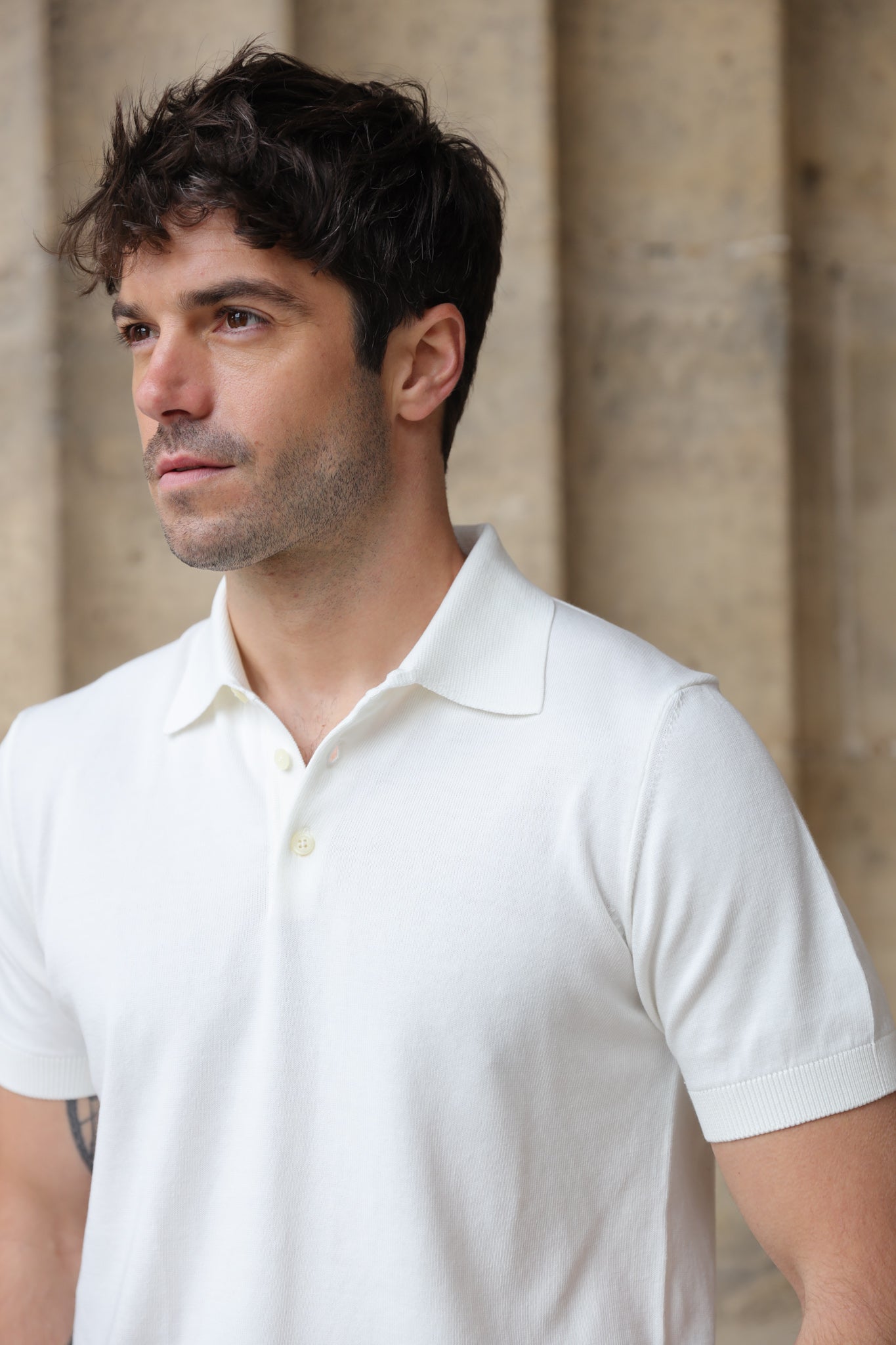 Polo Gabriel en maille de coton - Ecru