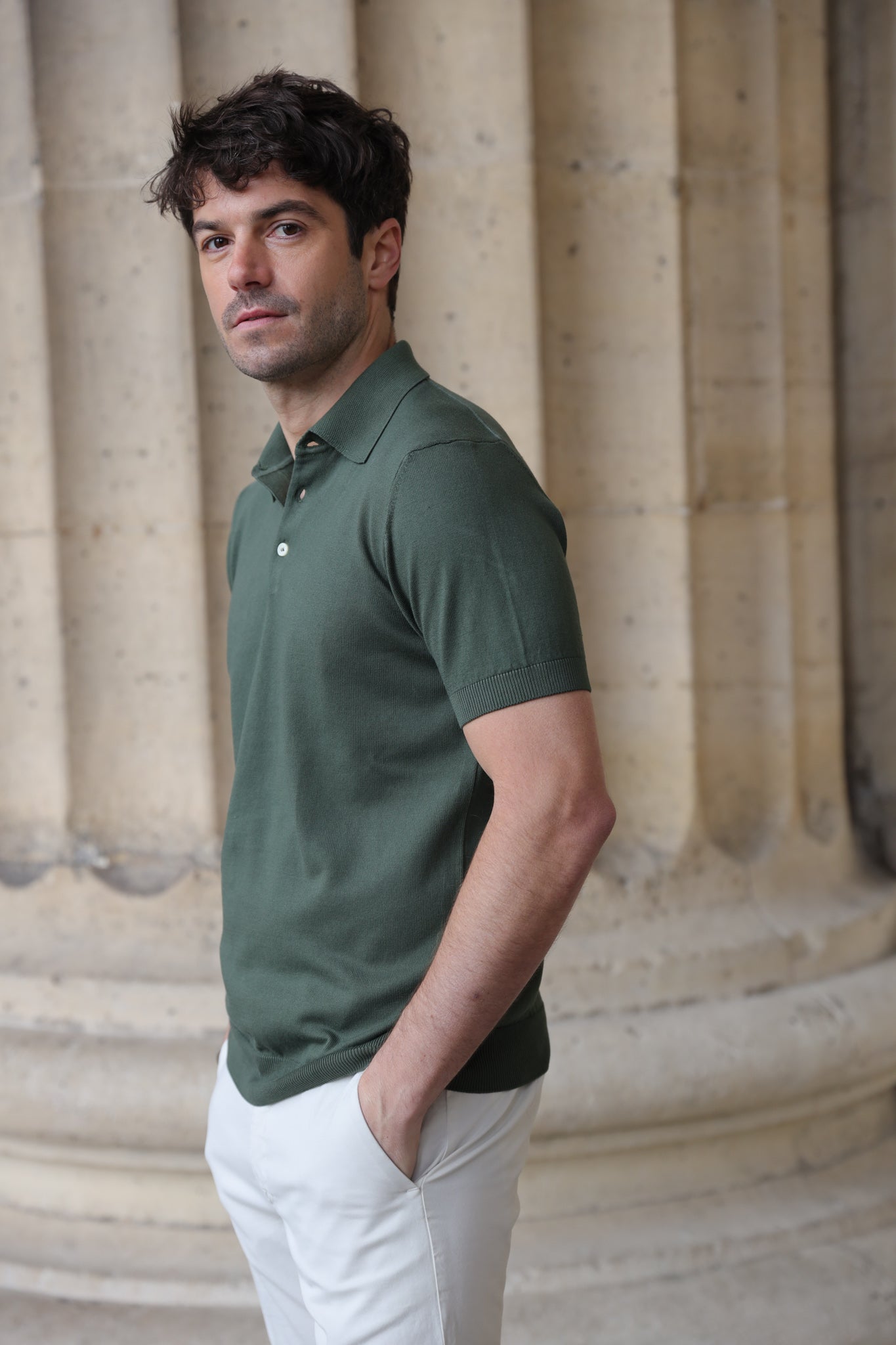 Polo Gabriel en maille de coton - Kaki-POLO HOMME-Curling-Paris