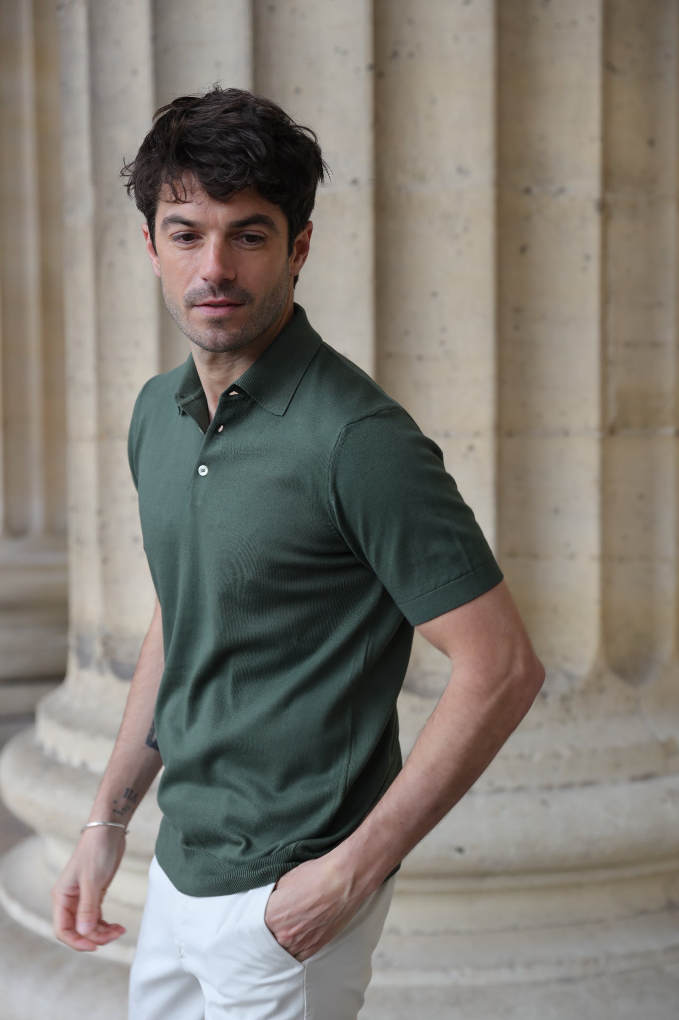 Polo Gabriel en maille de coton - Kaki-POLO HOMME-Curling-Paris