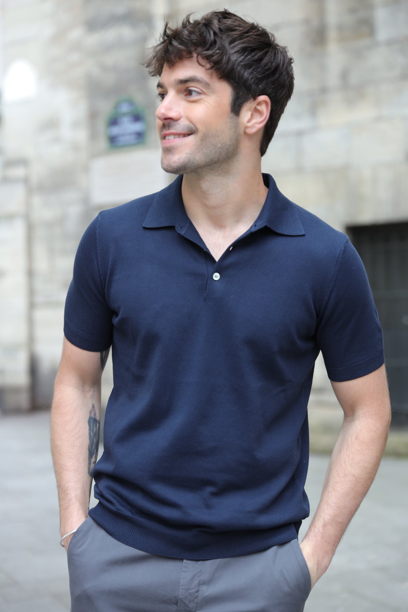 Polo Gabriel en maille de coton - Marine-POLO HOMME-Curling-Paris