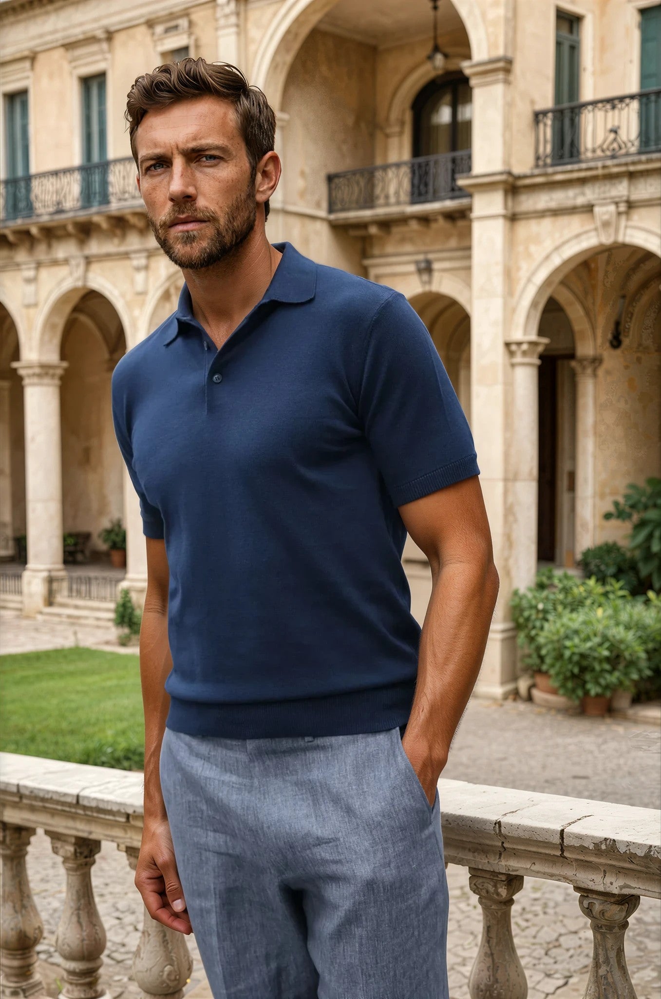 Polo Gabriel en maille de coton - Marine-POLO HOMME-Curling-Paris