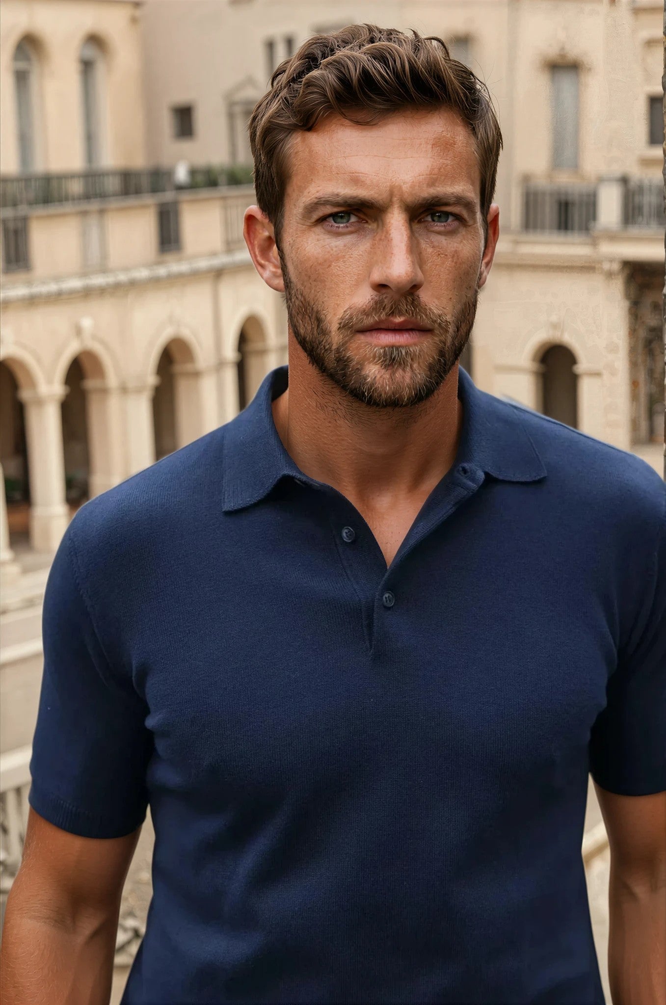 Polo Gabriel en maille de coton - Marine-POLO HOMME-Curling-Paris