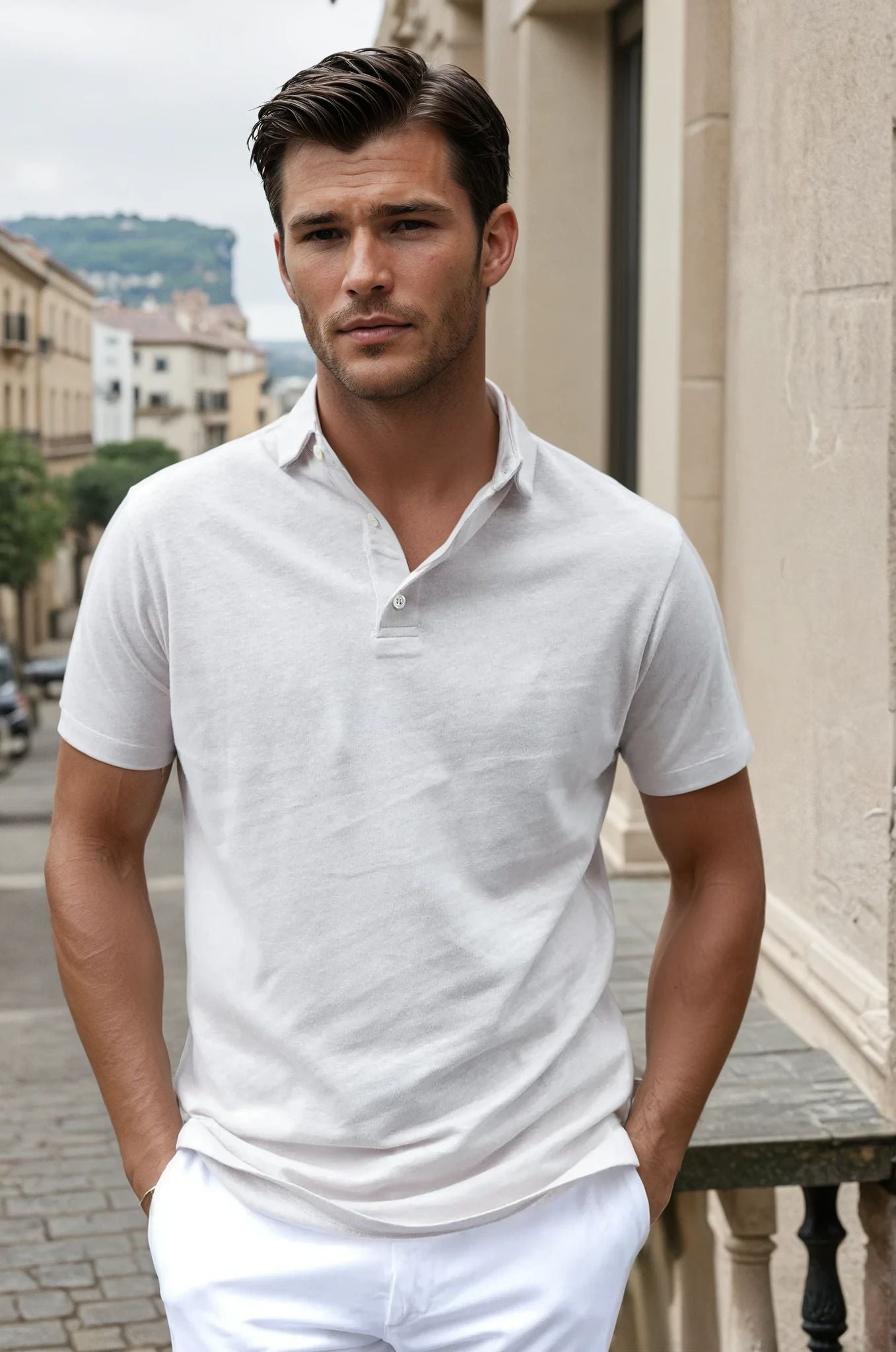 Polo Jack en coton & lin - Beige-POLO HOMME-Curling-Paris