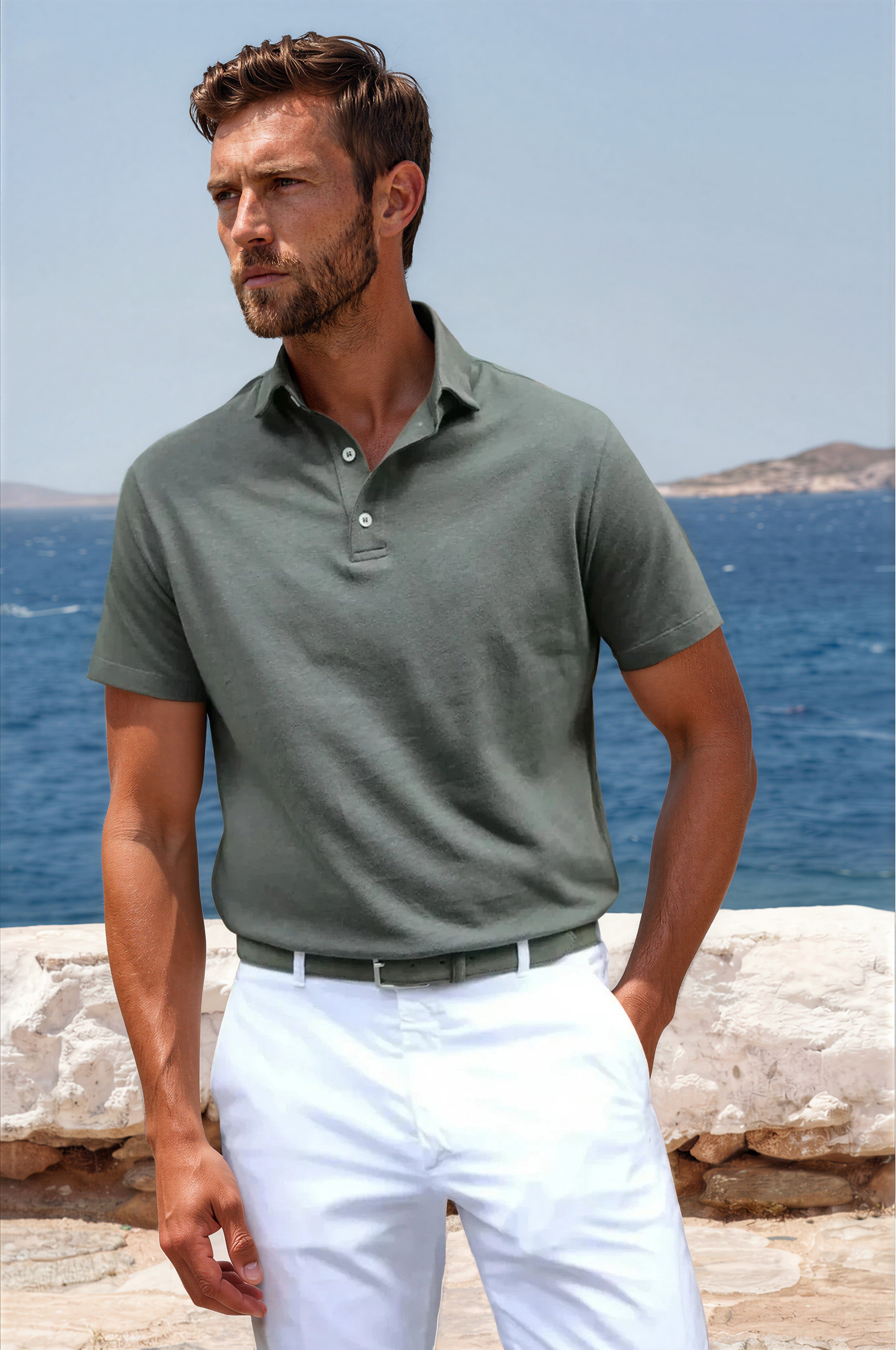 Polo Jack en coton & lin - Kaki-POLO HOMME-Curling-Paris