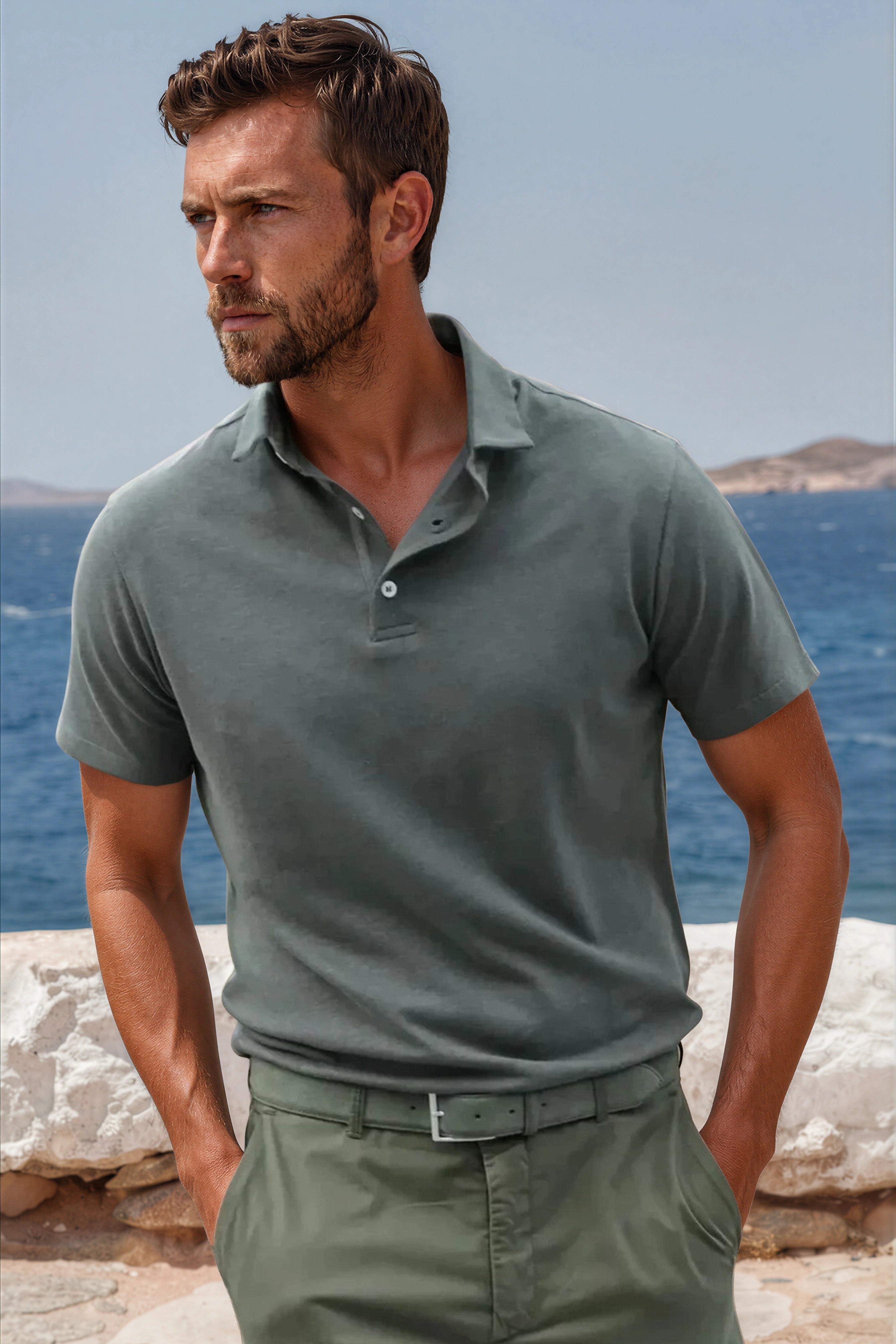 Polo Jack en coton & lin - Kaki-POLO HOMME-Curling-Paris