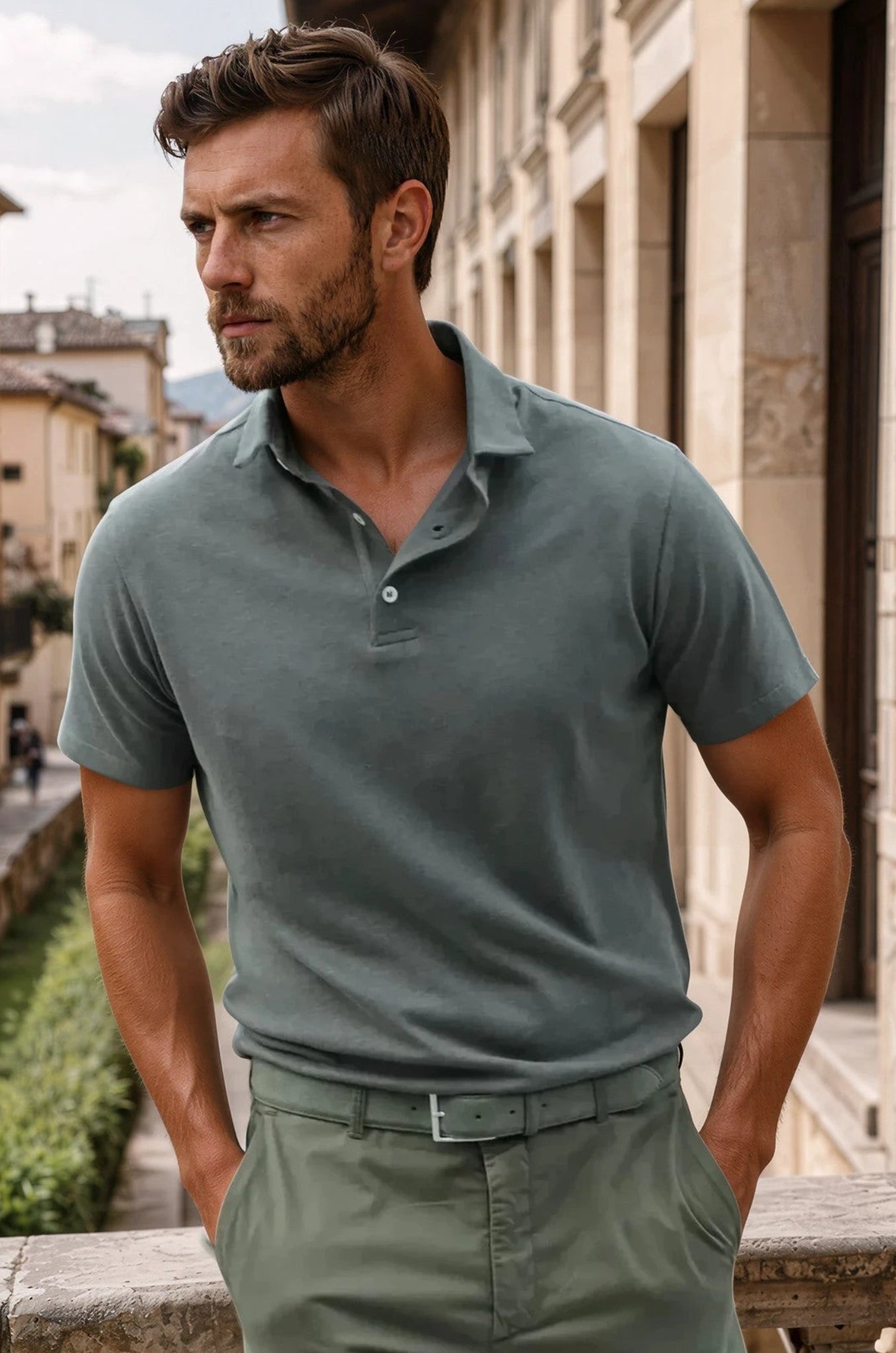 Polo Jack en coton & lin - Kaki-POLO HOMME-Curling-Paris