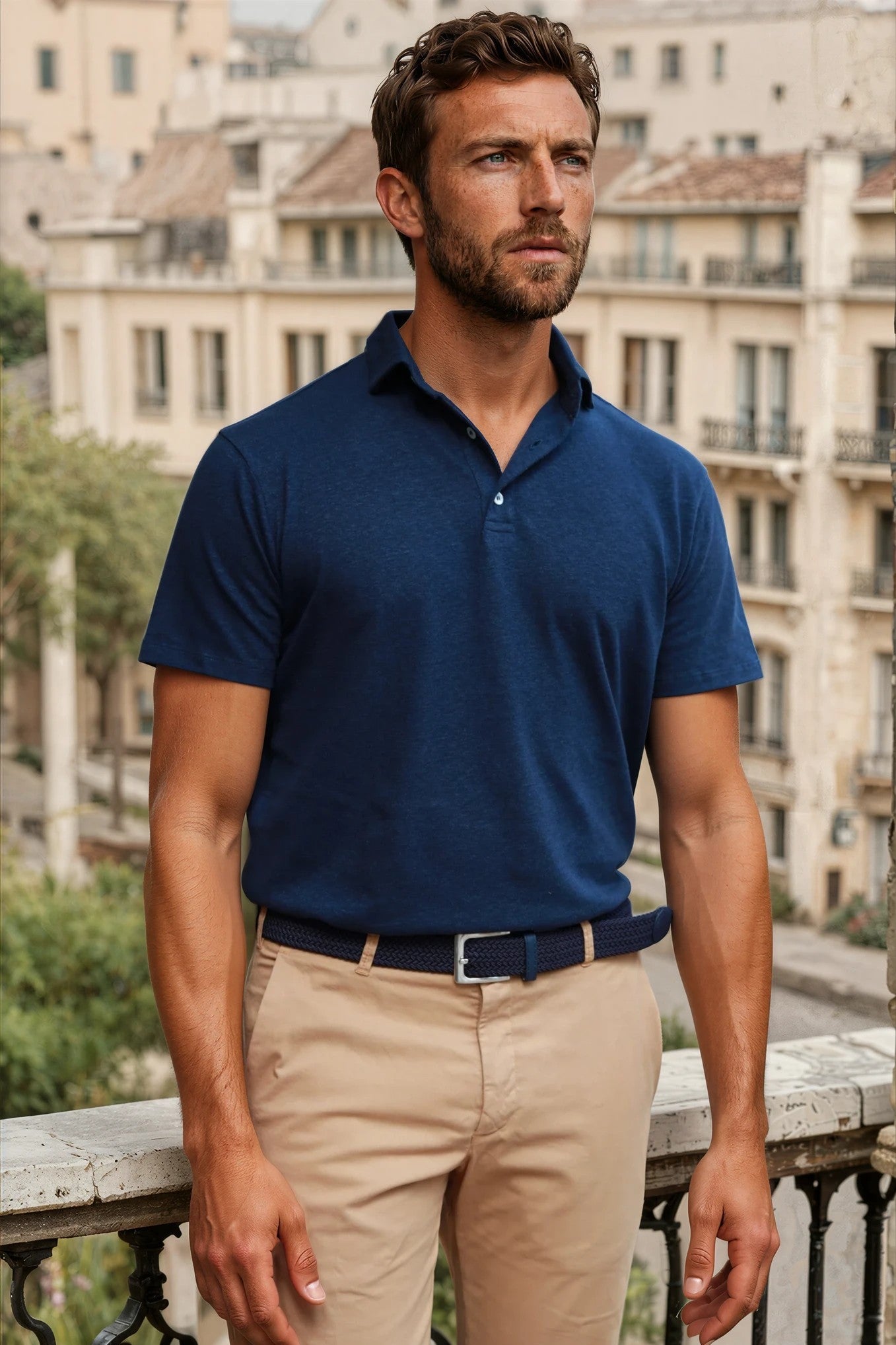Polo Jack en coton & lin - Marine-POLO HOMME-Curling-Paris