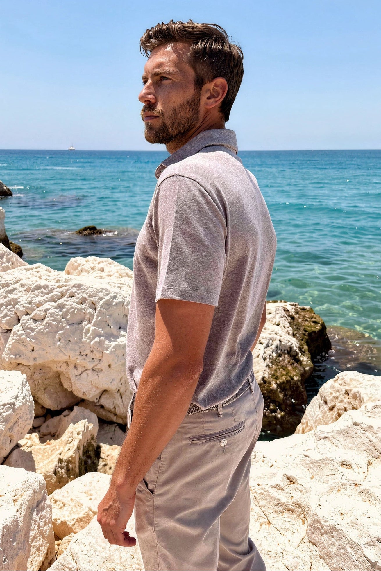 Polo Jack en coton & lin - Taupe-POLO HOMME-Curling-Paris