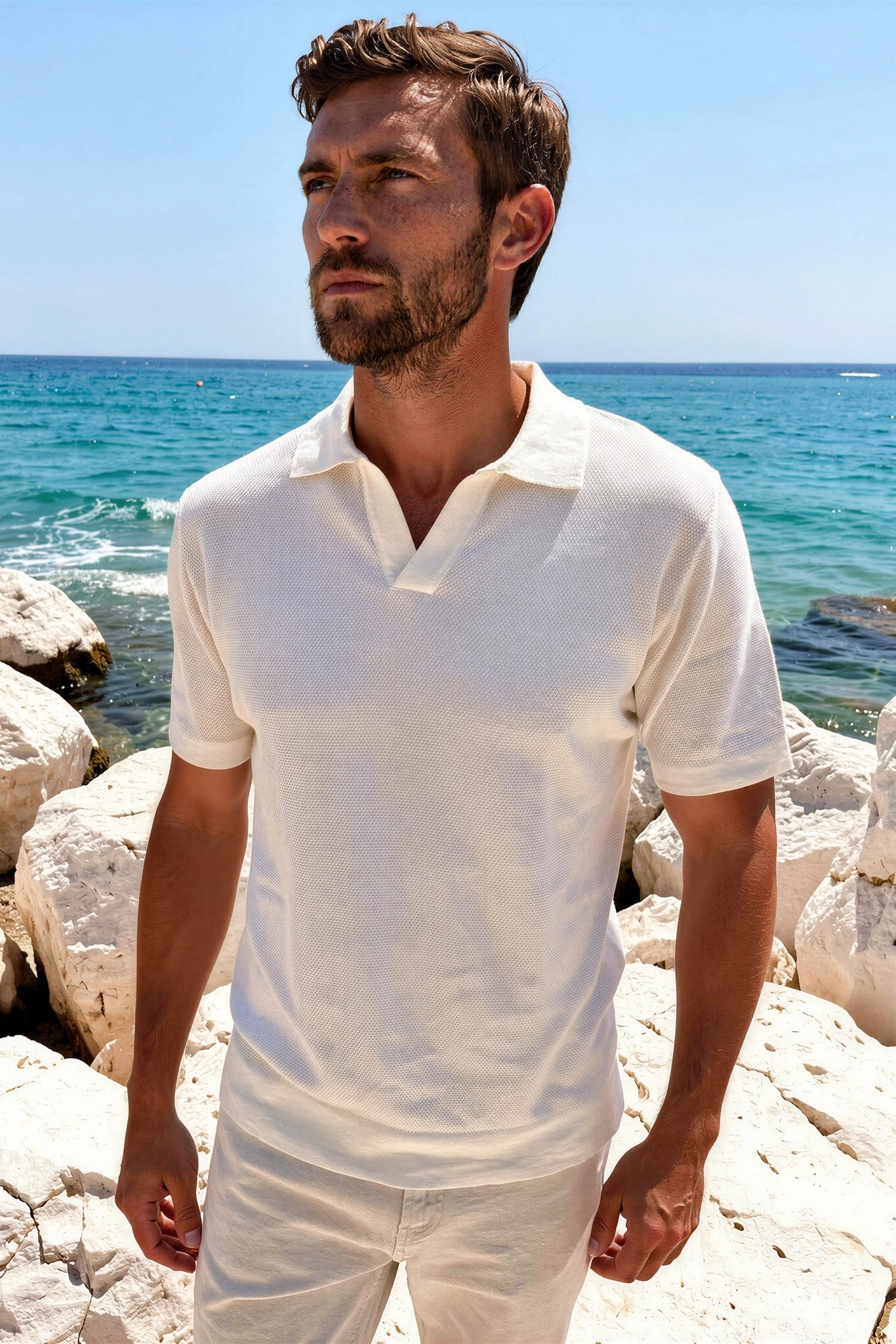 Polo Orso en piqué de coton - Ecru-POLO HOMME-Curling-Paris