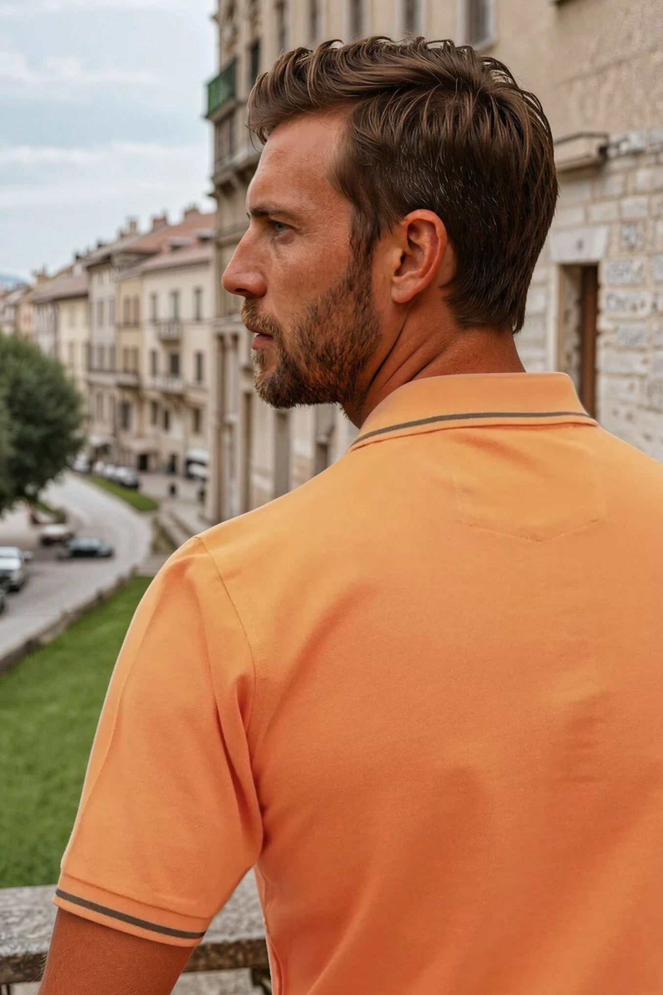 Polo Roger en piqué de coton mercerisé - Orange-POLO HOMME-Curling-Paris