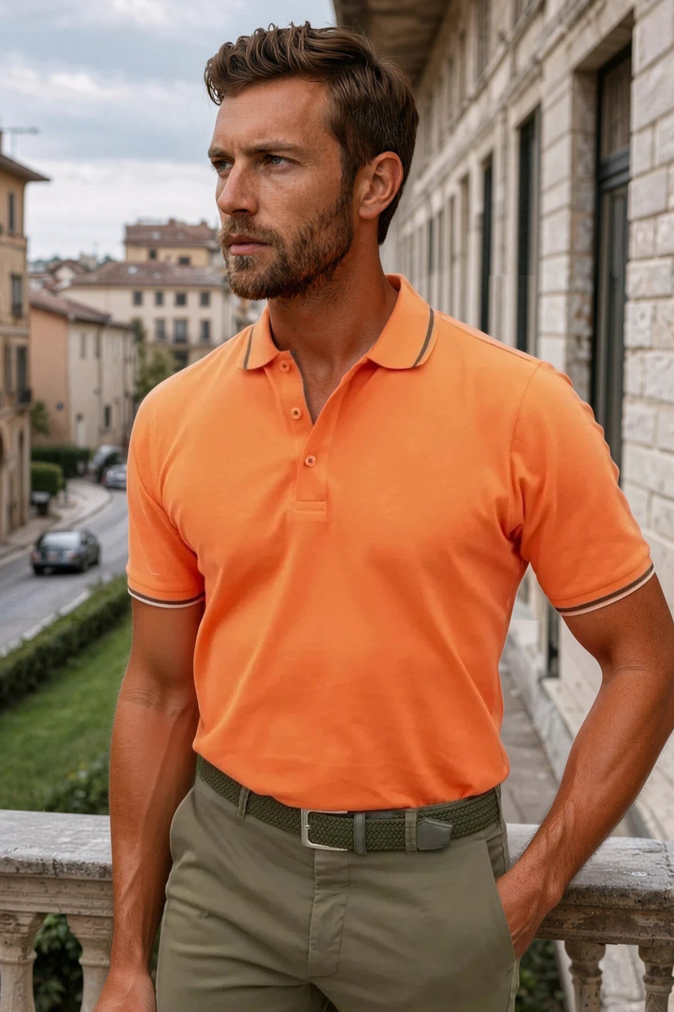 Polo Roger en piqué de coton mercerisé - Orange-POLO HOMME-Curling-Paris