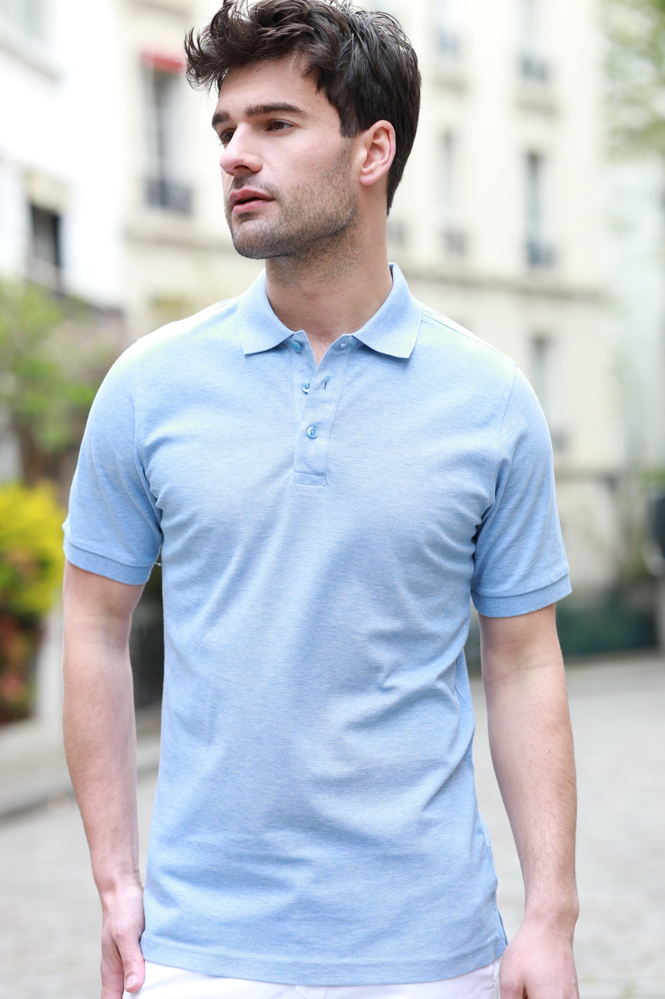 Polo homme Rogue en piqué de coton mercerisé - Ciel-POLO HOMME-Curling-Paris