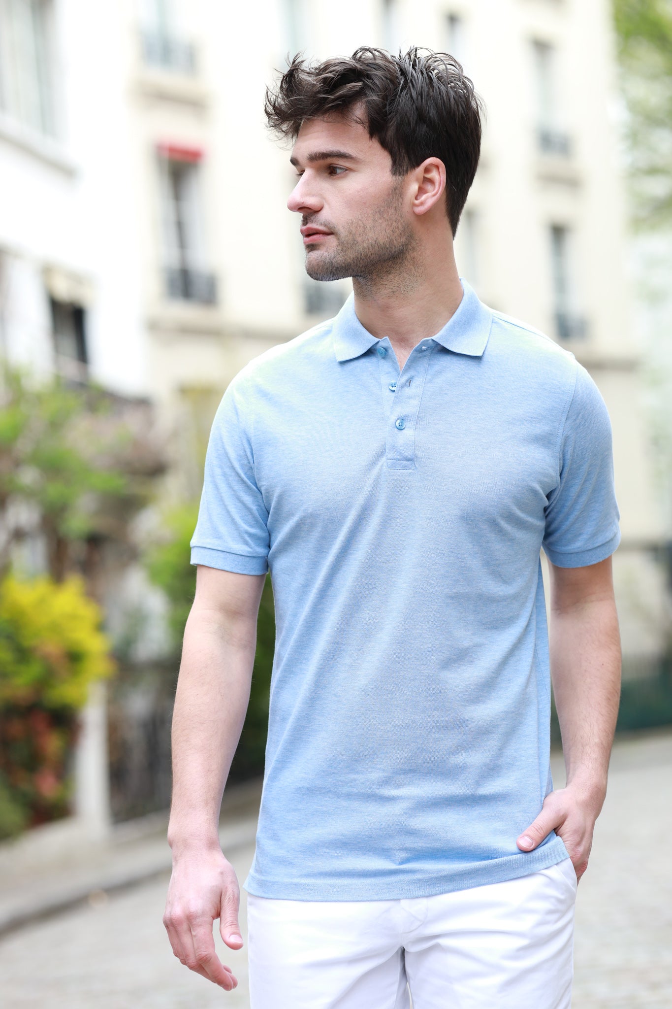 Polo homme Rogue en piqué de coton mercerisé - Ciel-POLO HOMME-Curling-Paris