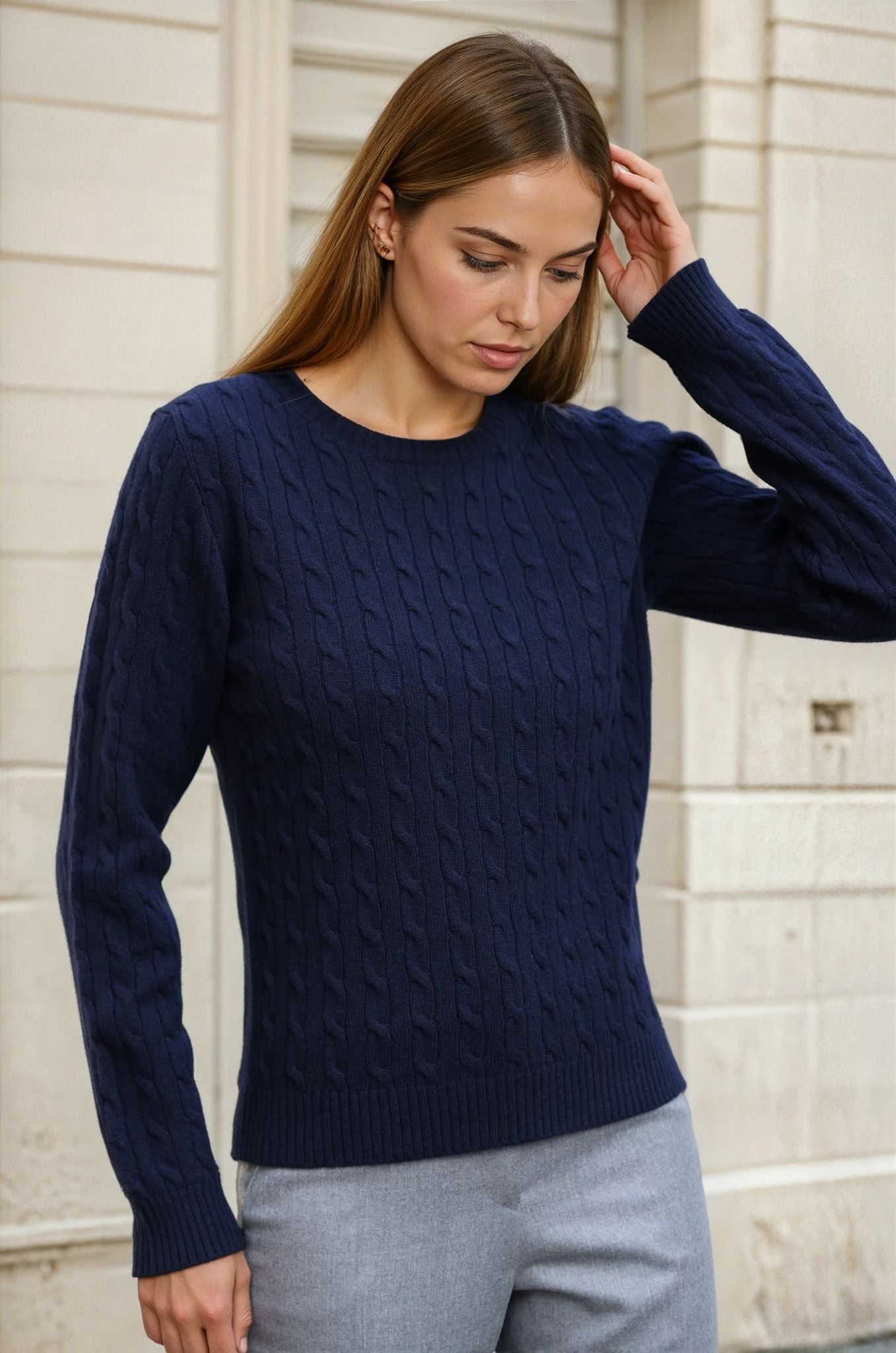 Pull Albie en laine mérinos et cachemire - Marine-PULL FEMME-Curling-Paris