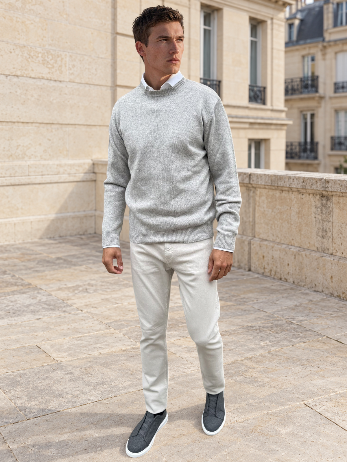 Pull Alfeo en laine & cachemire – Gris clair-PULL HOMME-Curling-Paris