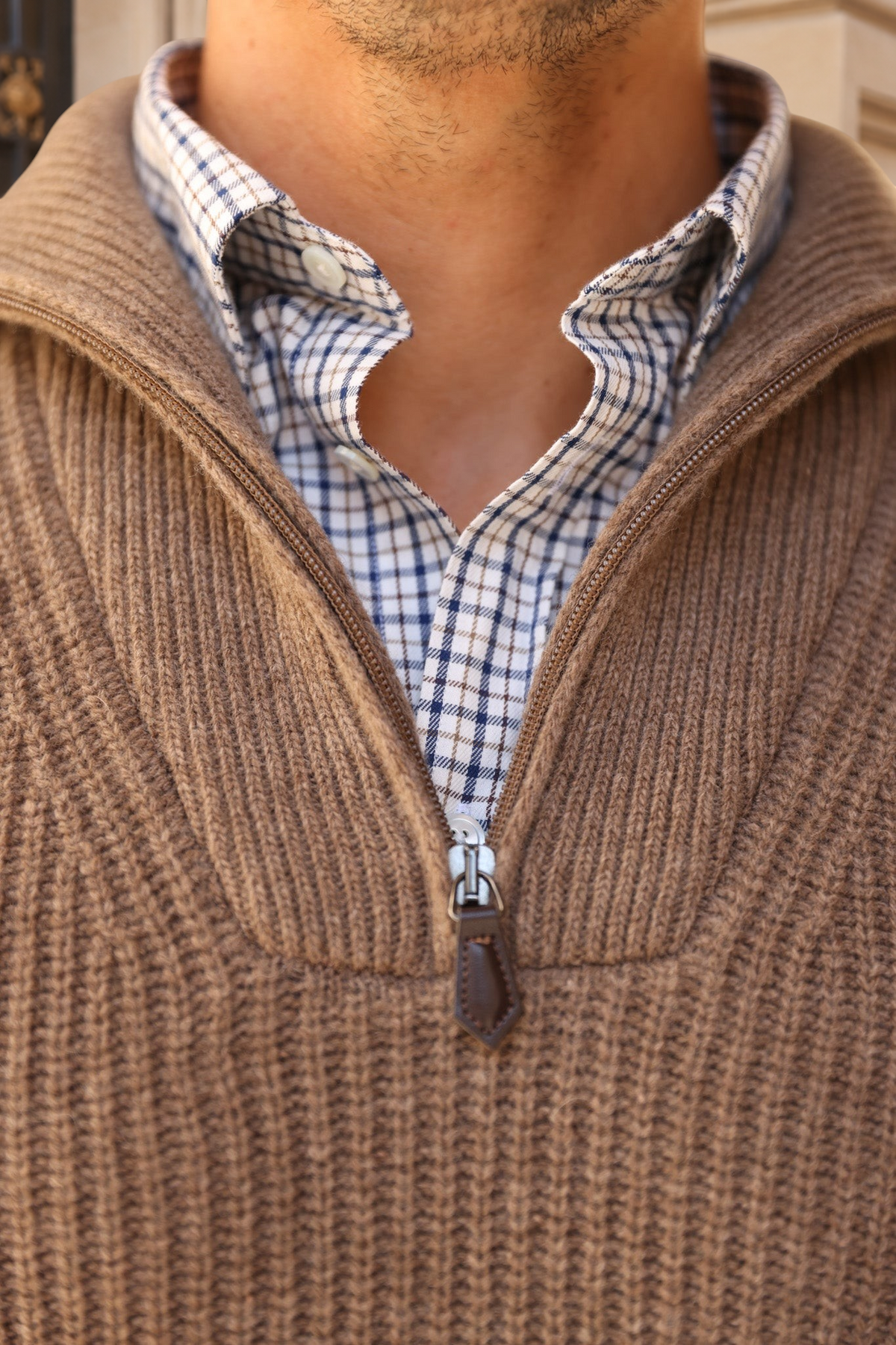 Pull Alonzo col zippé 100% laine - Marron Glacé-PULL HOMME-Curling-Paris