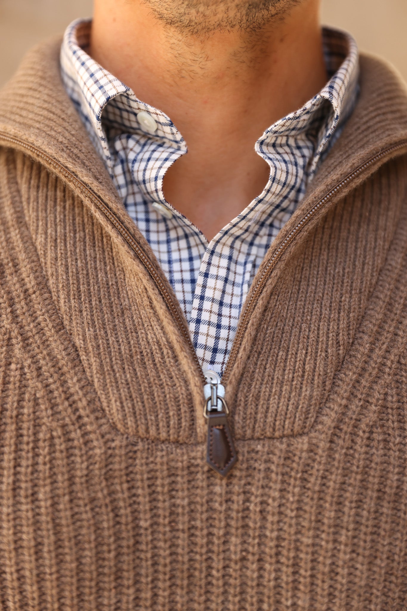 Pull Alonzo col zippé 100% laine - Taupe-PULL HOMME-Curling-Paris