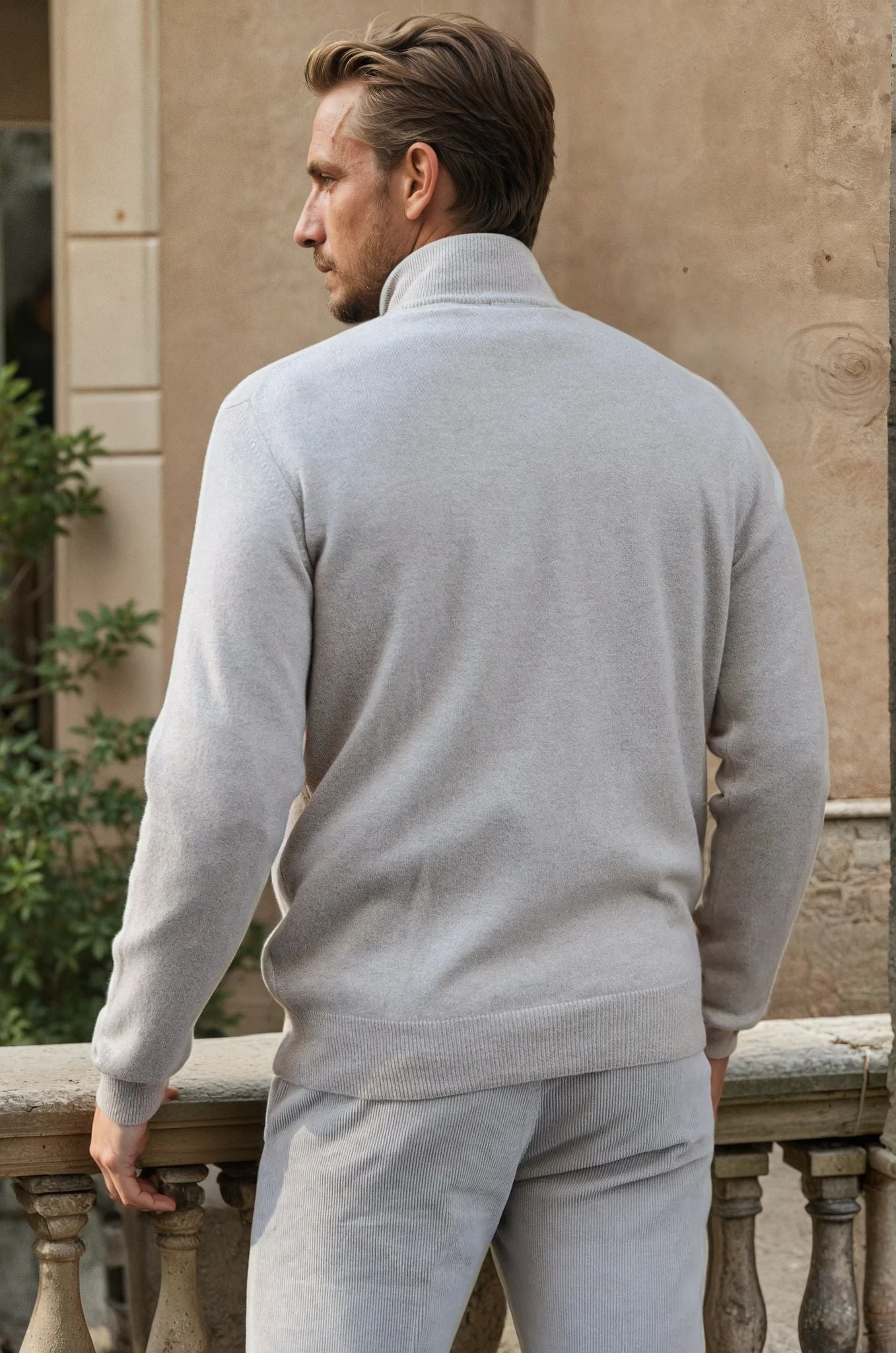 Pull Amar col zippé 100% cachemire - Beige-PULL HOMME-Curling-Paris